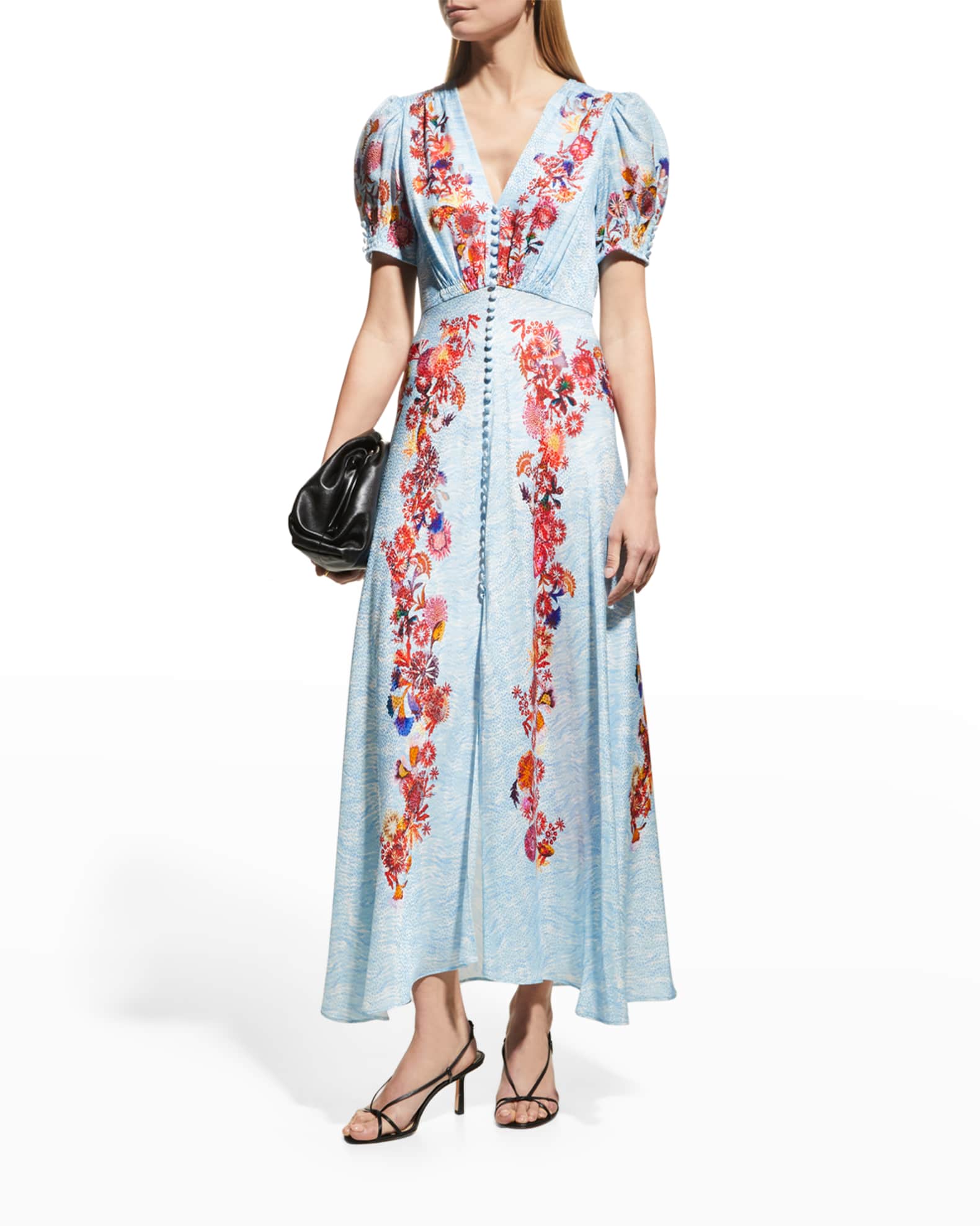 Saloni Lea Printed Long Dress | Neiman Marcus