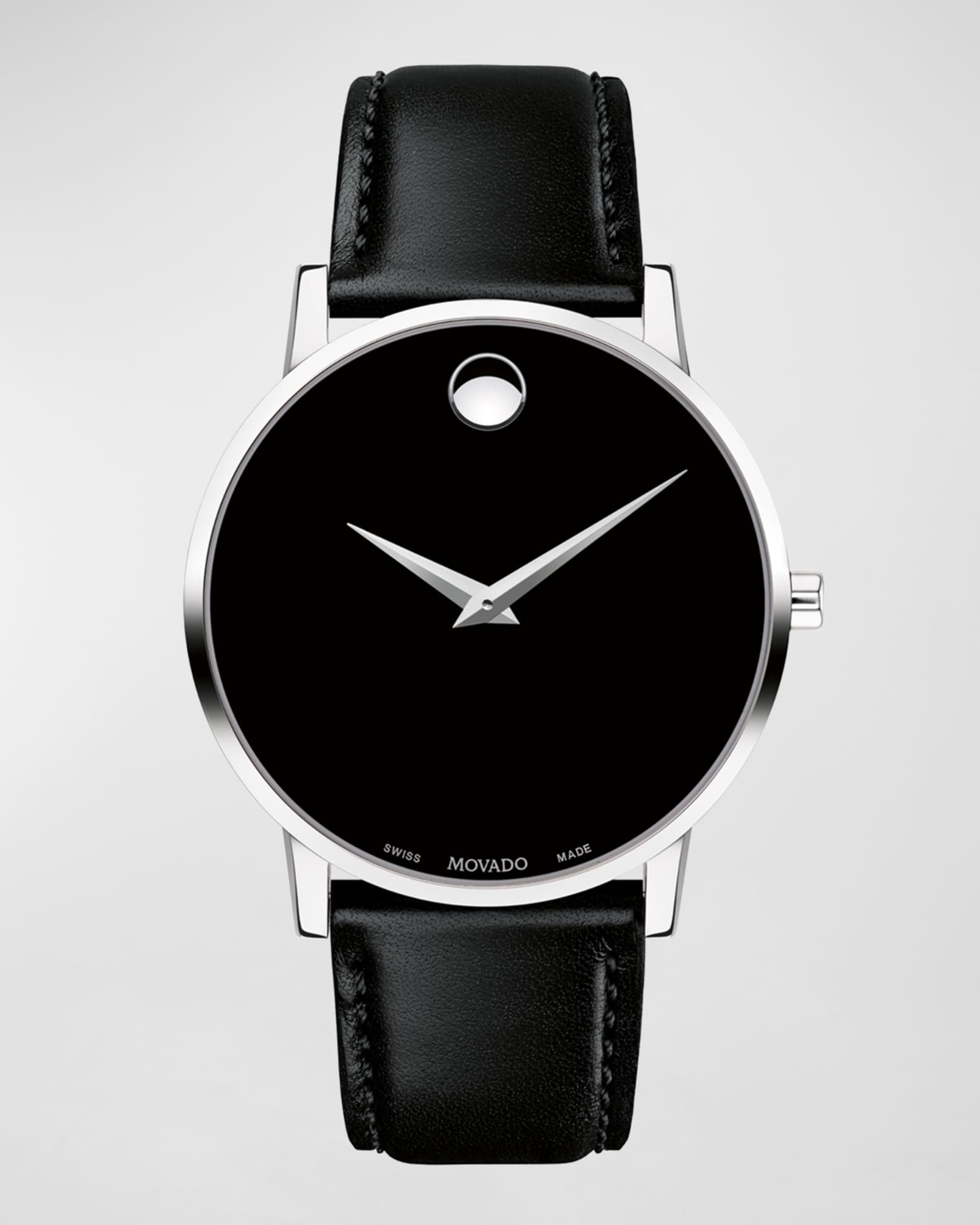 Men s 40mm Ultra Slim Watch with Leather Strap Black Museum Dial