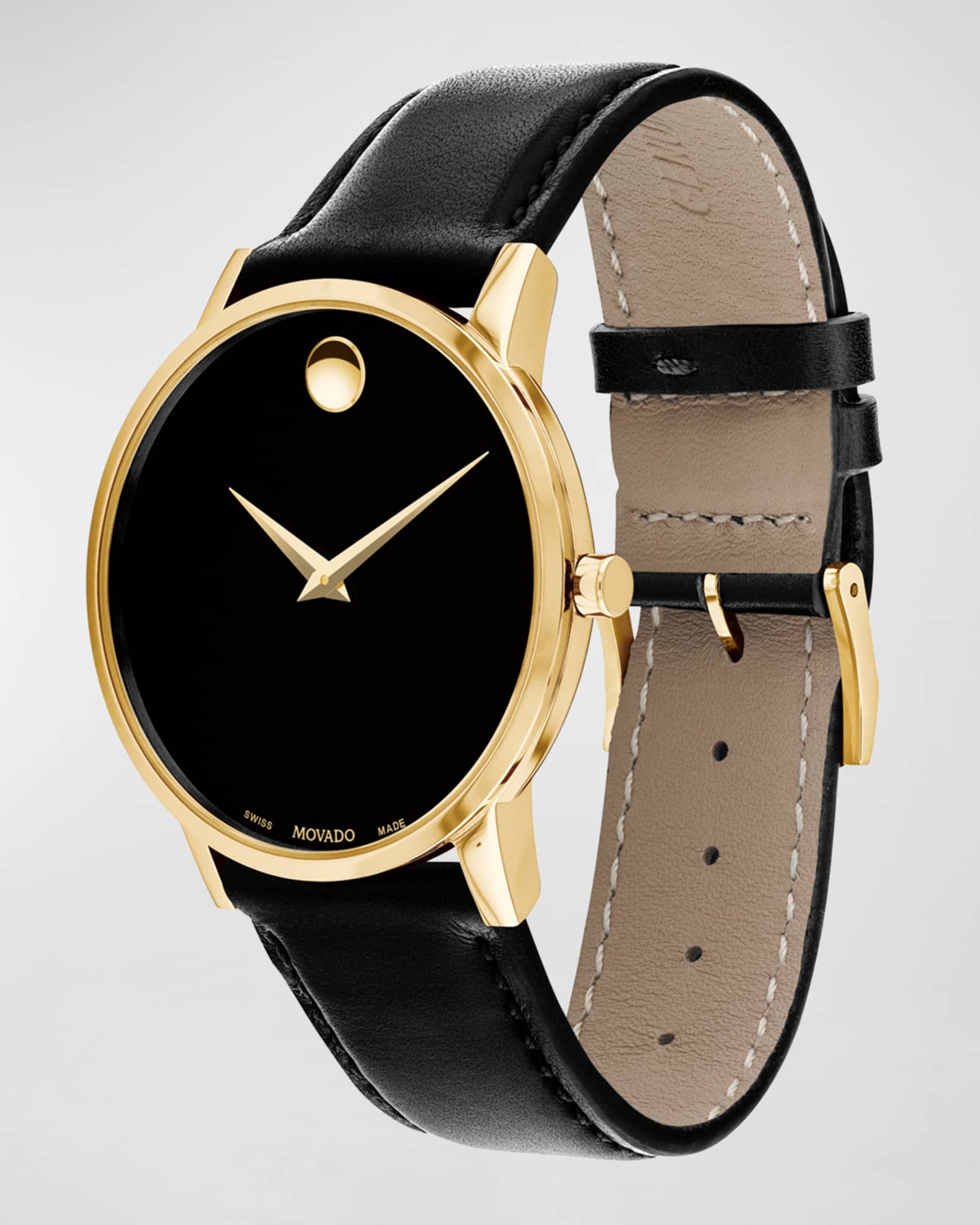 Men's 40mm Ultra Slim PVD Watch with Black Leather Strap Museum Dial 1