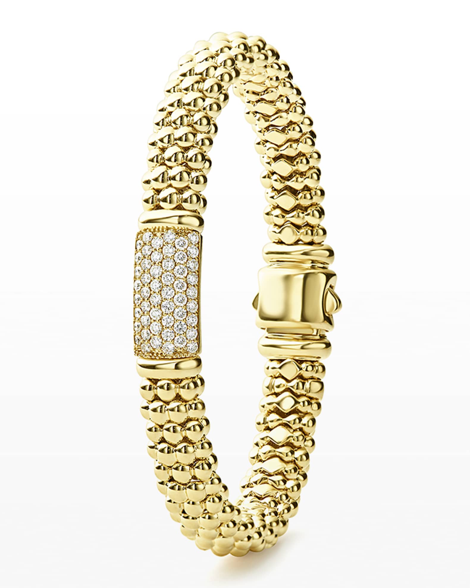 LAGOS 18k Caviar Gold Rope Bracelet w/ 17mm Diamond Plate | Neiman Marcus