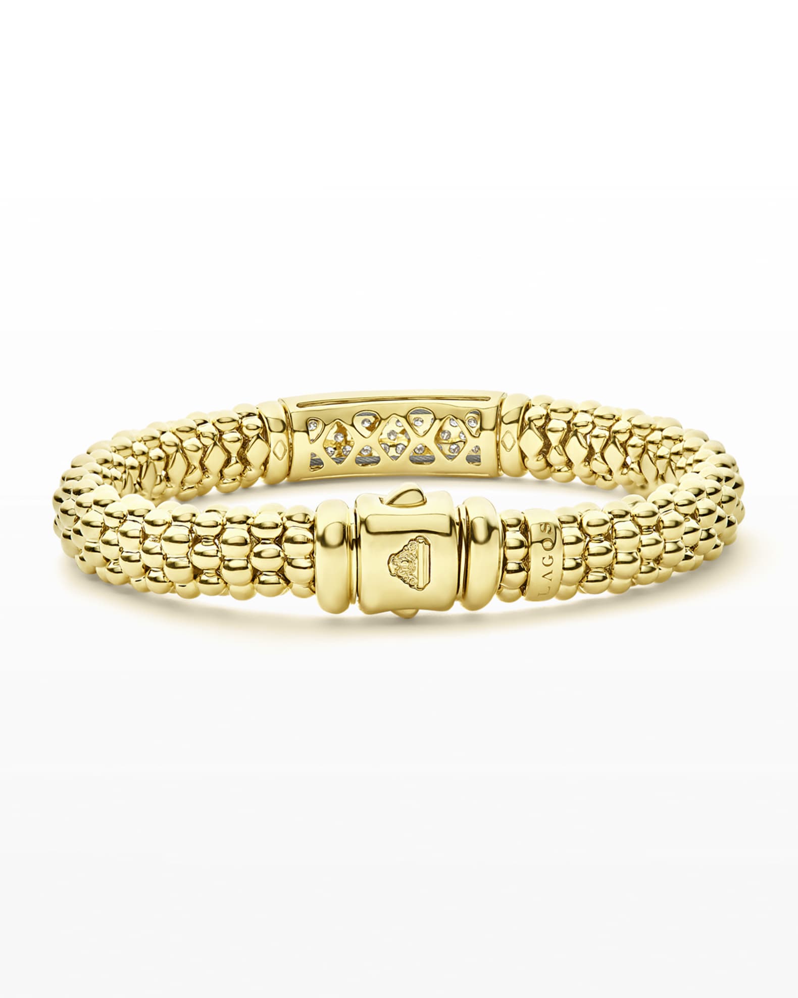 LAGOS 18k Caviar Gold Rope Bracelet w/ 25mm Diamond Plate Neiman Marcus