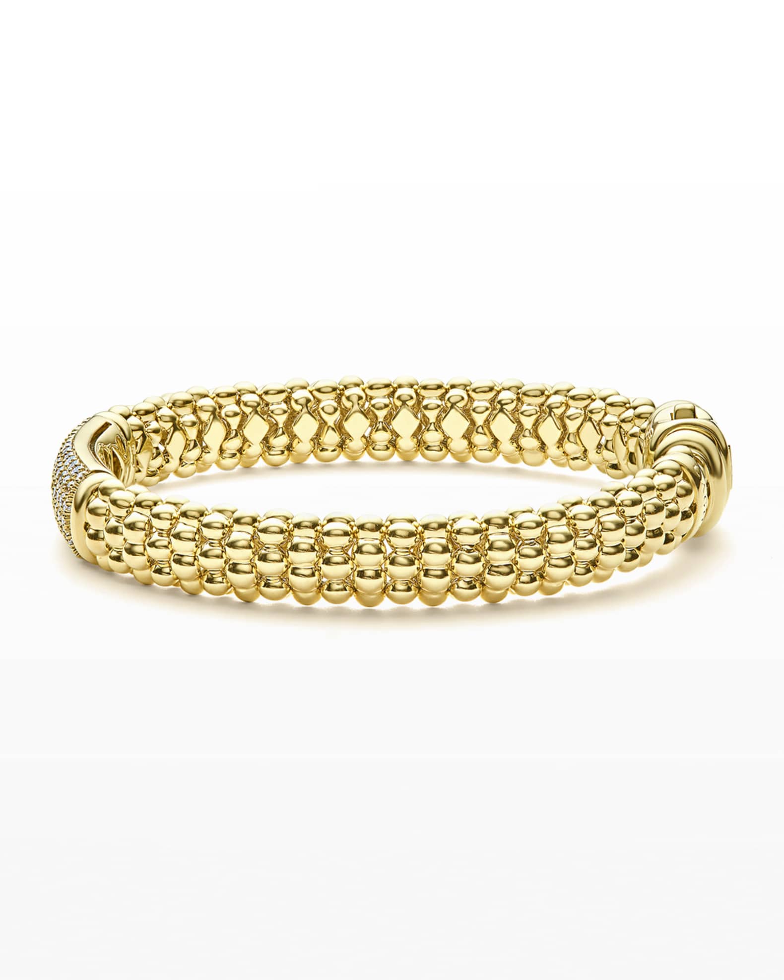 LAGOS 18k Caviar Gold Rope Bracelet w/ 25mm Diamond Plate Neiman Marcus