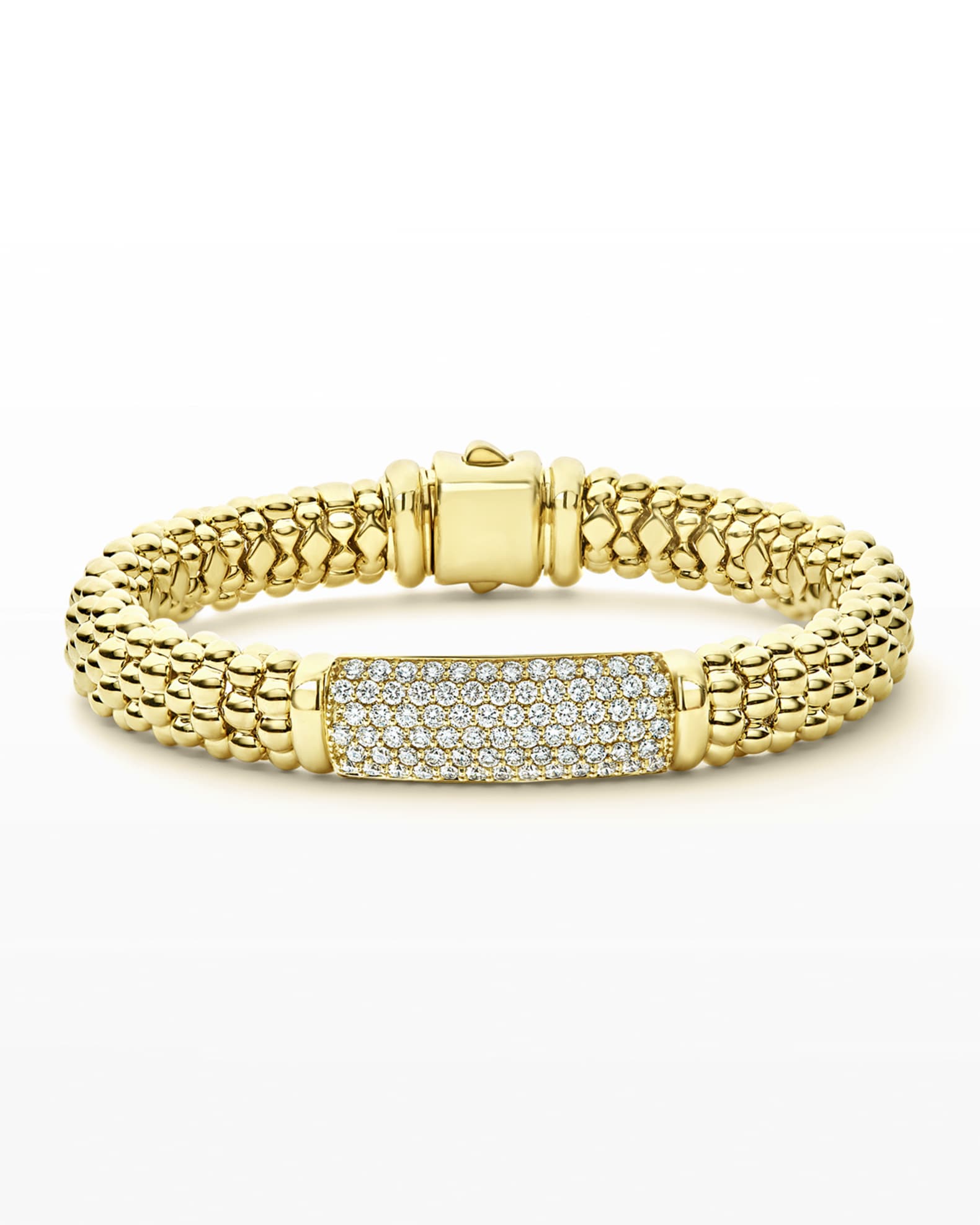 LAGOS 18k Caviar Gold Rope Bracelet w/ 25mm Diamond Plate | Neiman Marcus