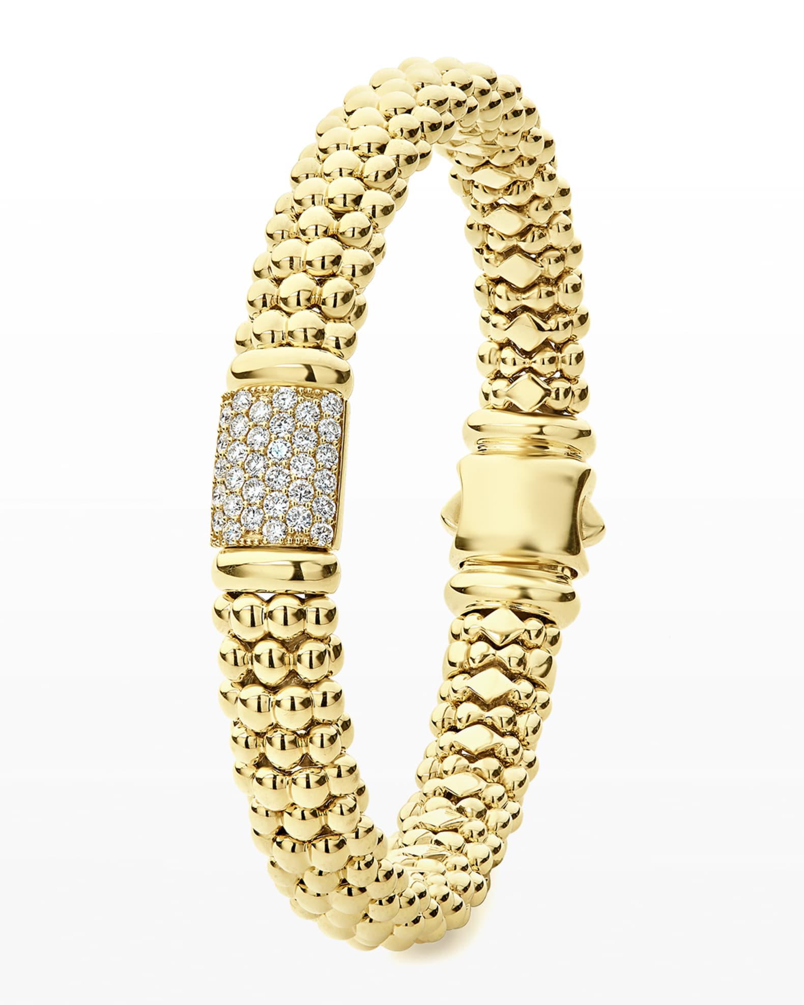 LAGOS 18k Caviar Gold Diamond Rope Bracelet - 9mm, Size M | Neiman Marcus