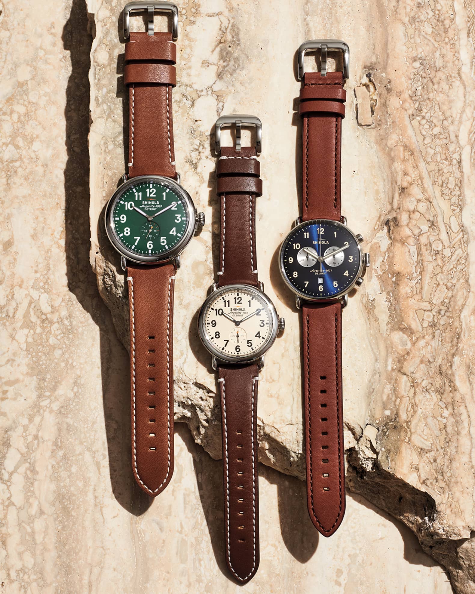 Shinola Men s 47mm Runwell Men s Watch Green Brown Neiman Marcus