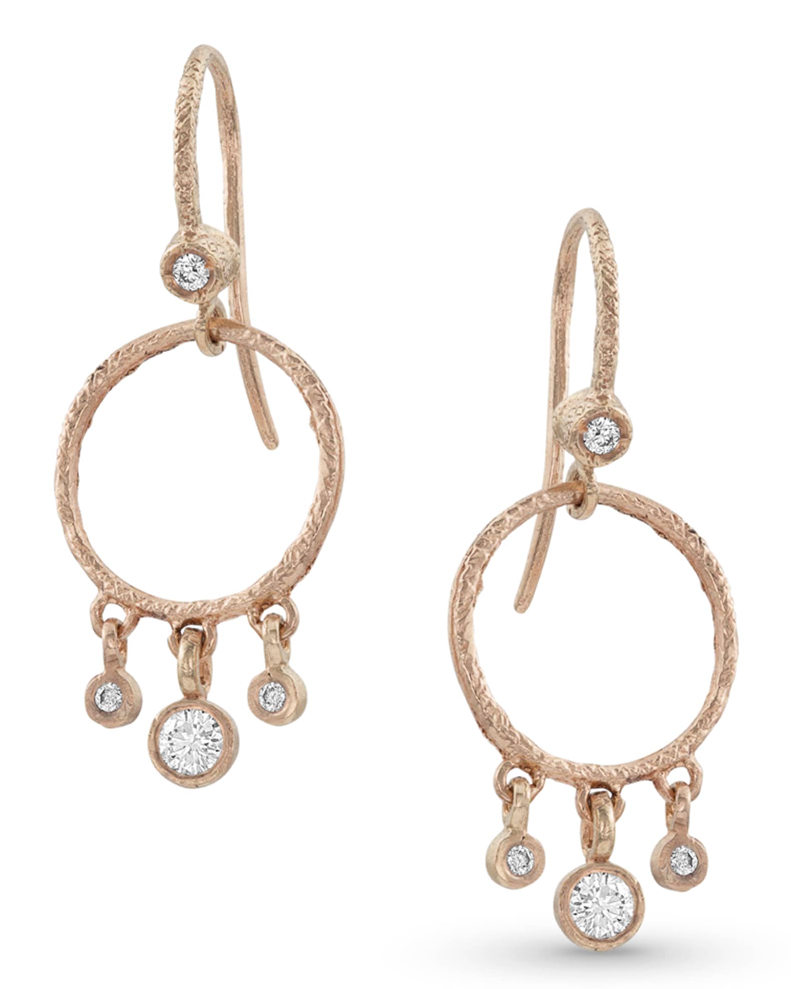 Dominique Cohen 18k Rose Gold Diamond Hoop Drop Fringe Earrings ...