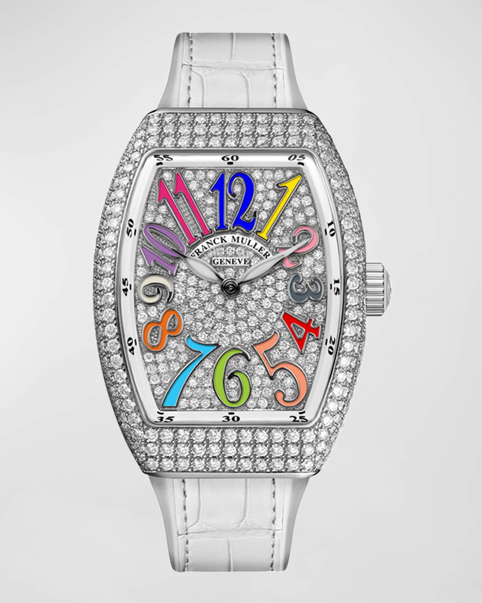 Franck Muller Vanguard 32mm Color Dreams All-Diamond Watch w/ Alligator ...