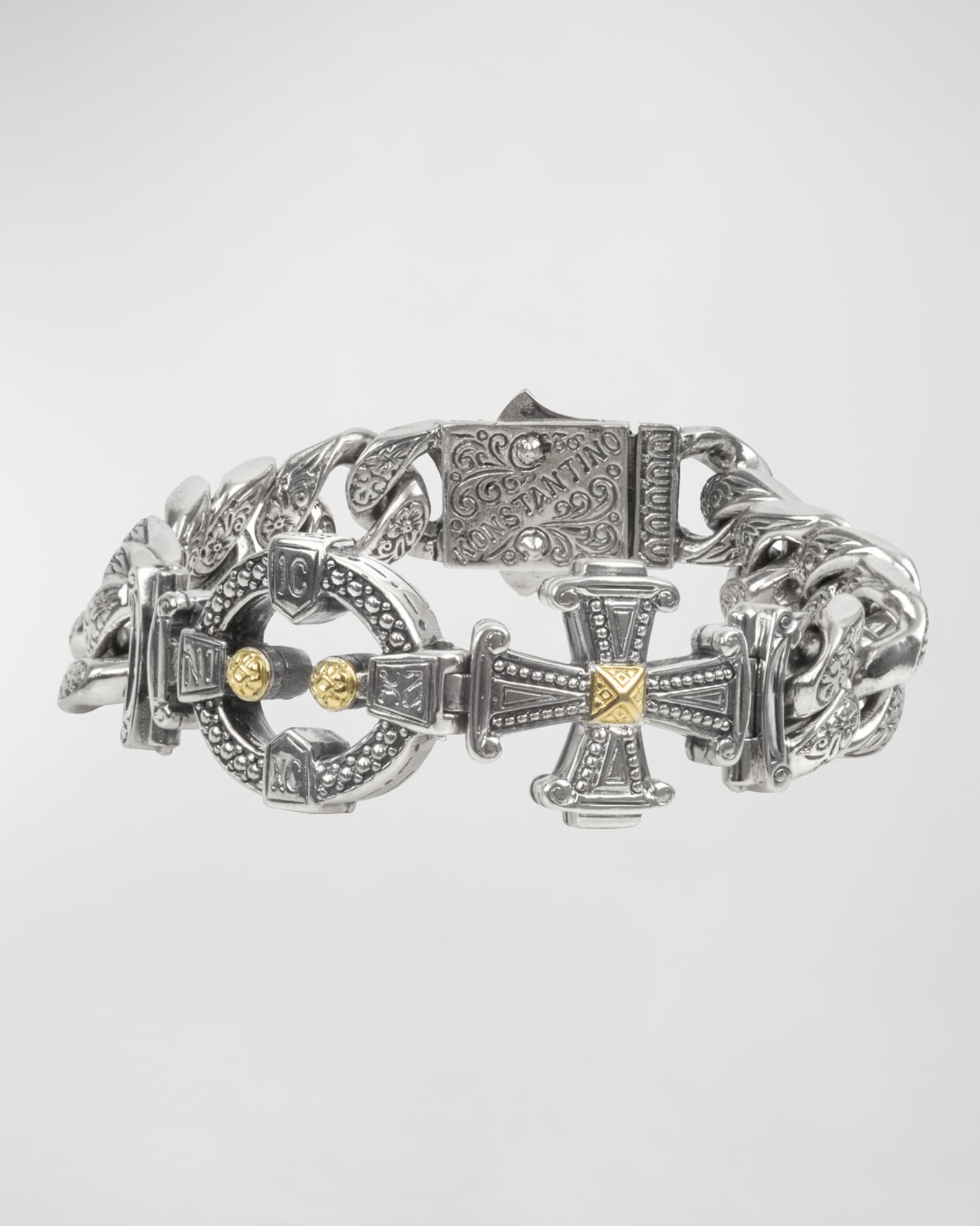 Men's Stavros Sterling Silver Link Bracelet with 18k Gold Details 0