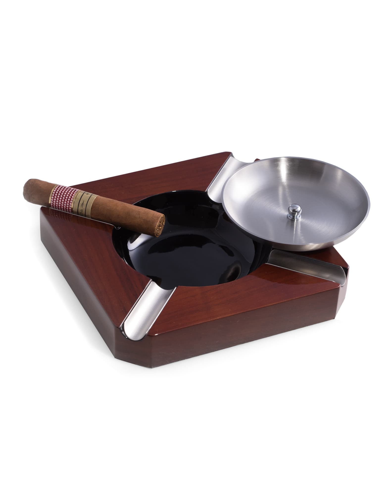 Bey-Berk Stainless Steel & Walnut Wood Cigar Ashtray