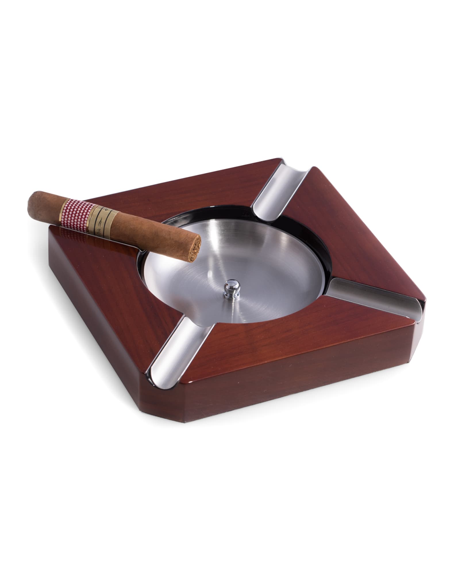 Bey-Berk Stainless Steel & Walnut Wood Cigar Ashtray