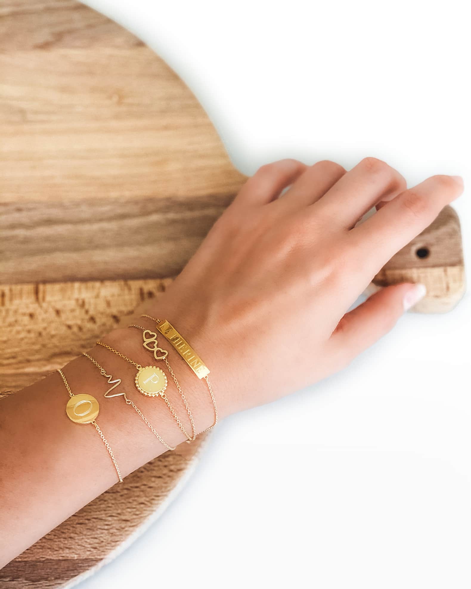 Cara 14K Gold Monogrammed Circle Chain Bracelet, Gold 1