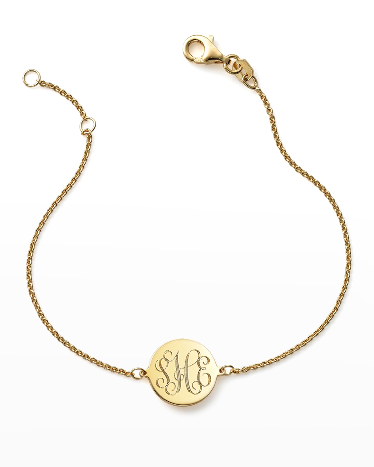 Sarah Chloe Cara 14K Gold Monogrammed Circle Chain Bracelet Gold
