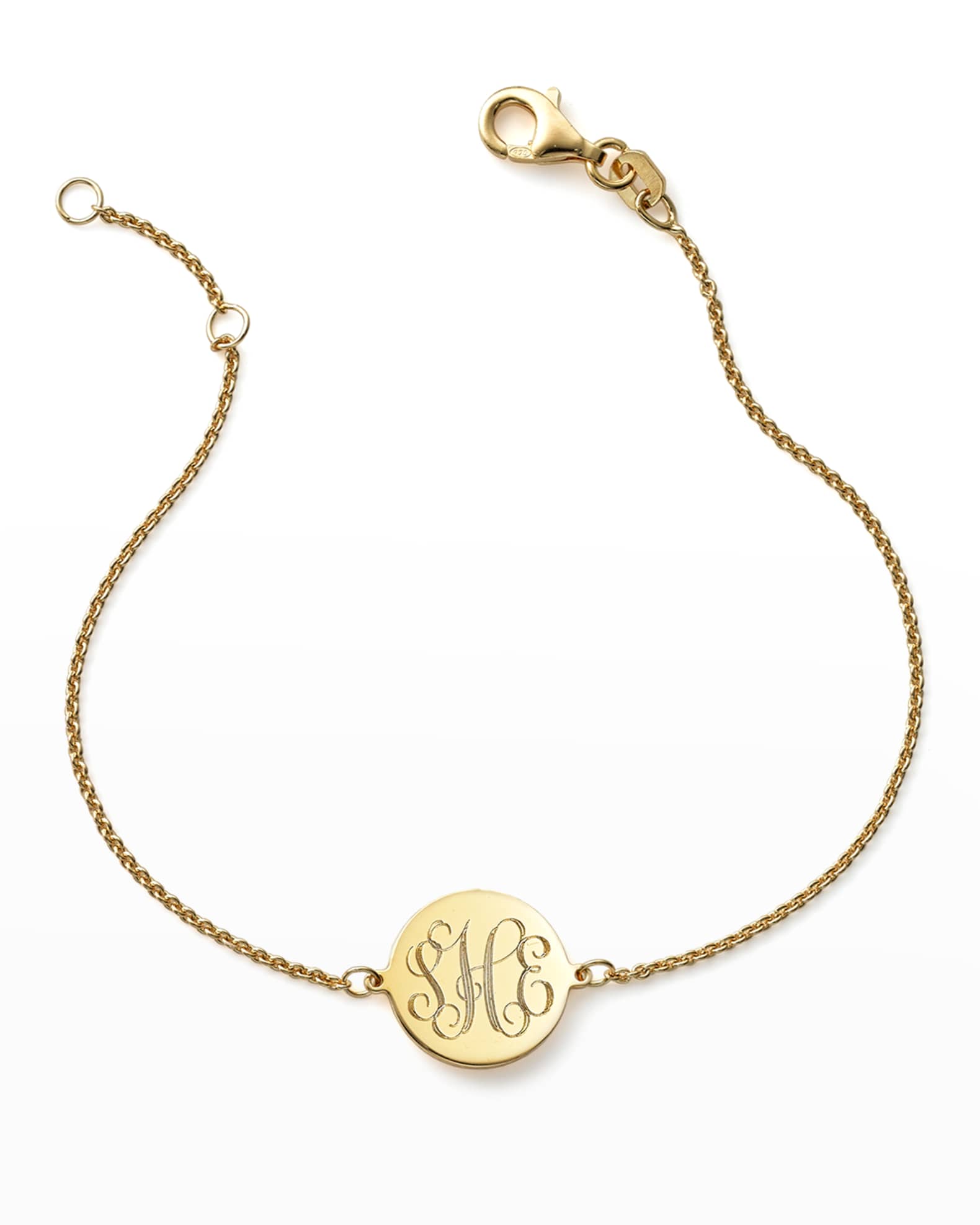 Sarah Chloe Cara 14K Gold Monogrammed Circle Chain Bracelet, Gold, Women's, Bracelets Monogram Initial & Alphabet Bracelets