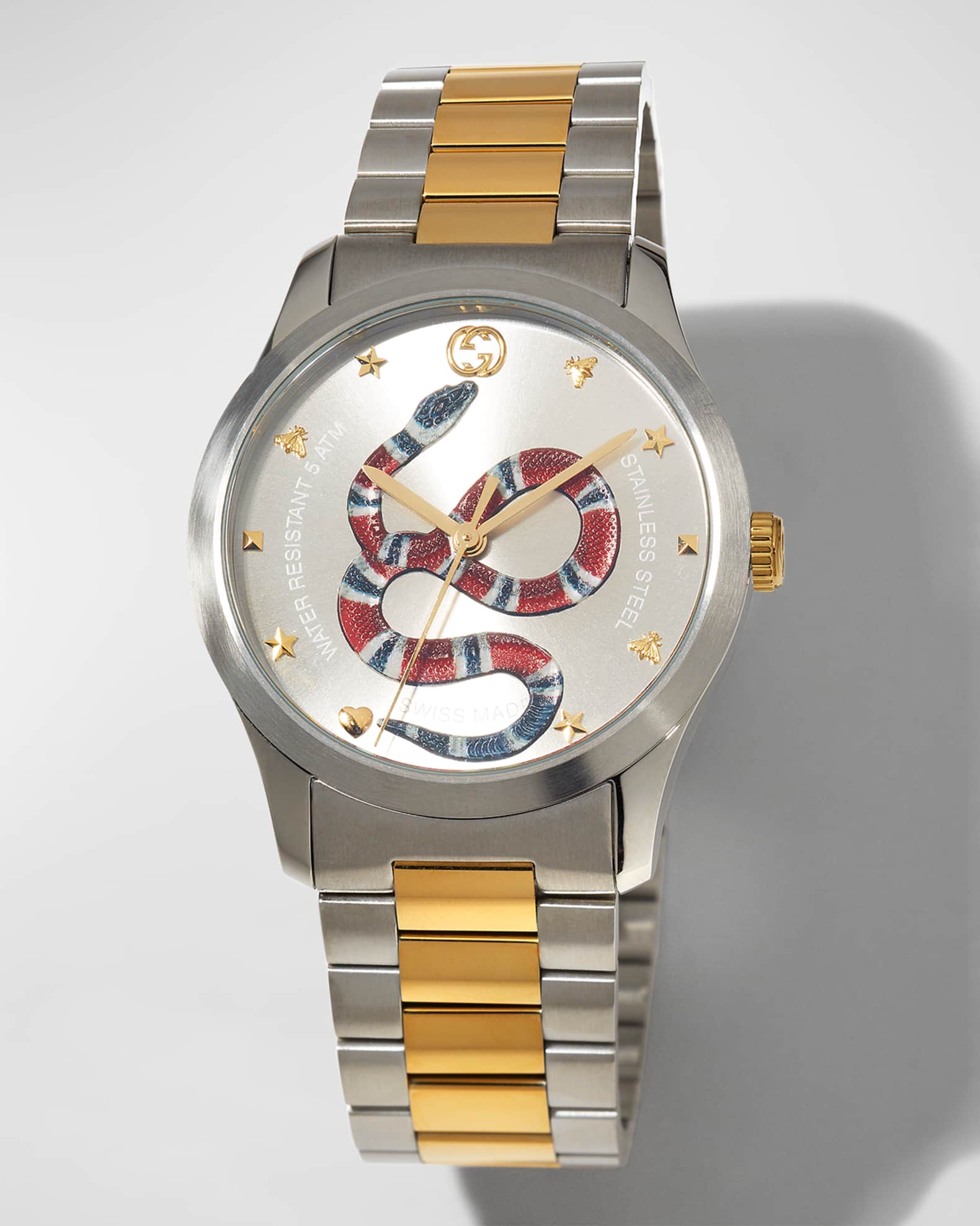 Gucci snake 2025 watch gold