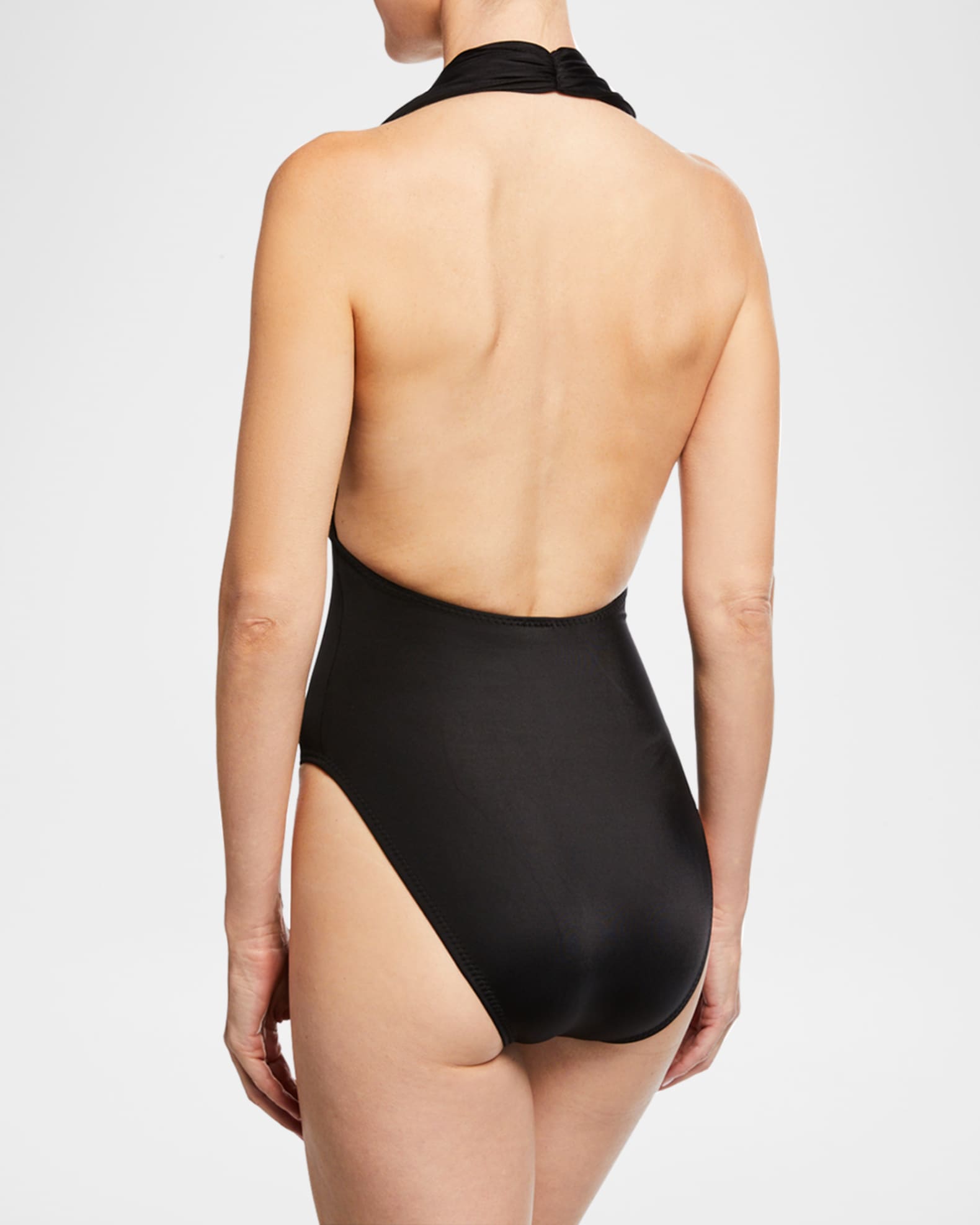 Halter Low-Back Solid One-Piece Swimsuit 1