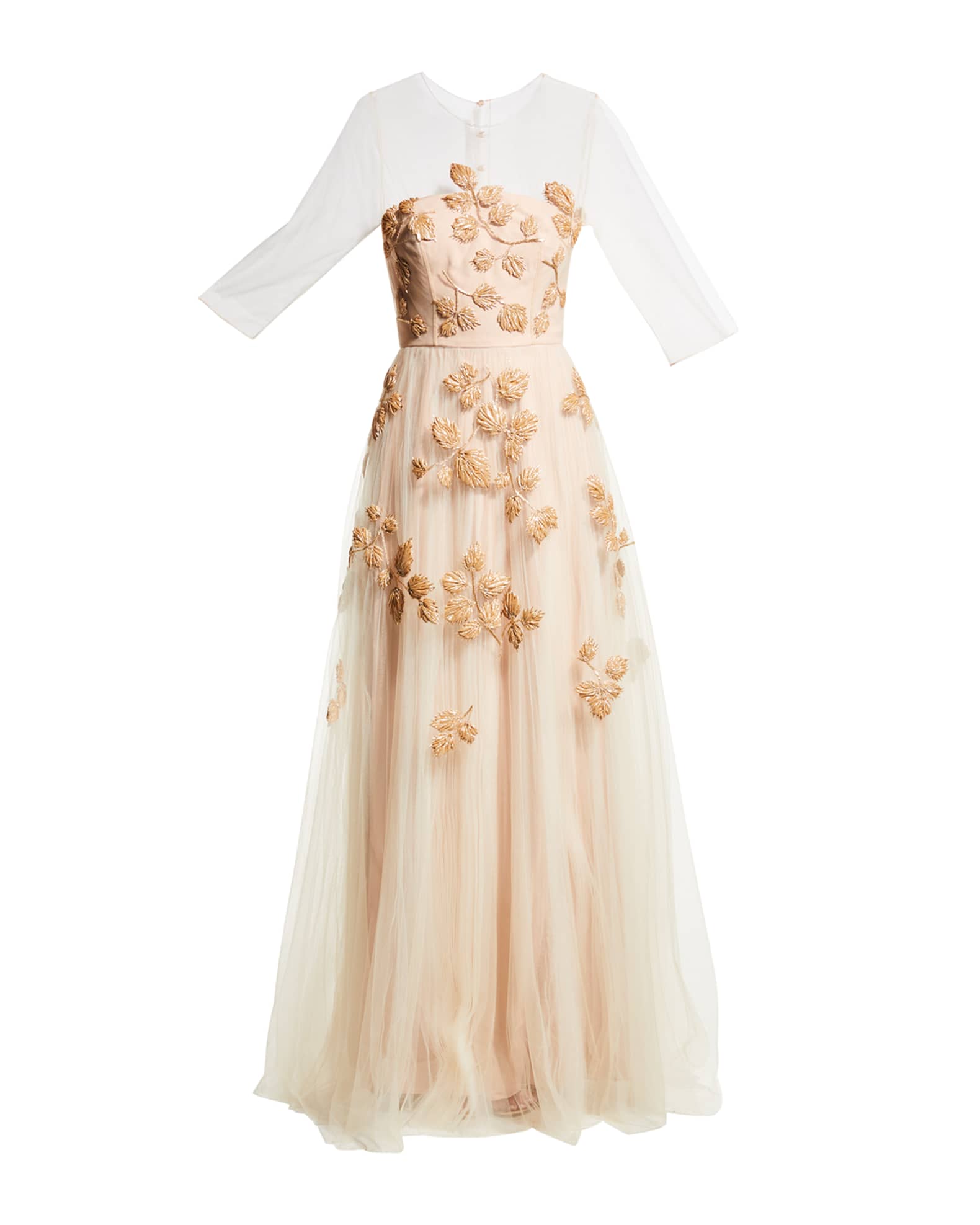 Carolina Herrera Bead-Embroidered Tulle Illusion Gown | Neiman Marcus