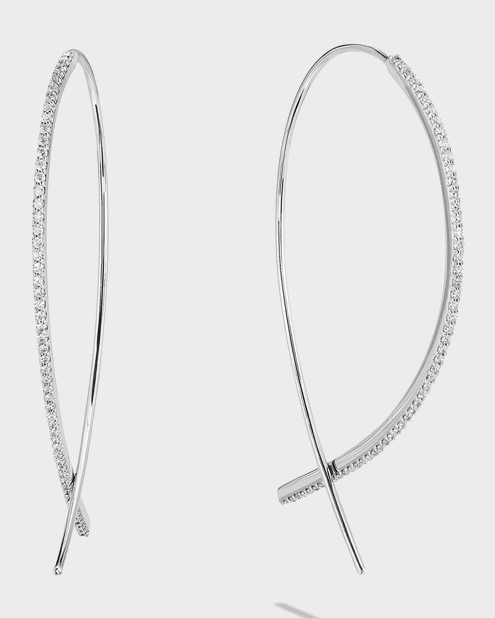 LANA JEWELRY 14k White Gold Skinny Upside Down Diamond Hoop Earrings