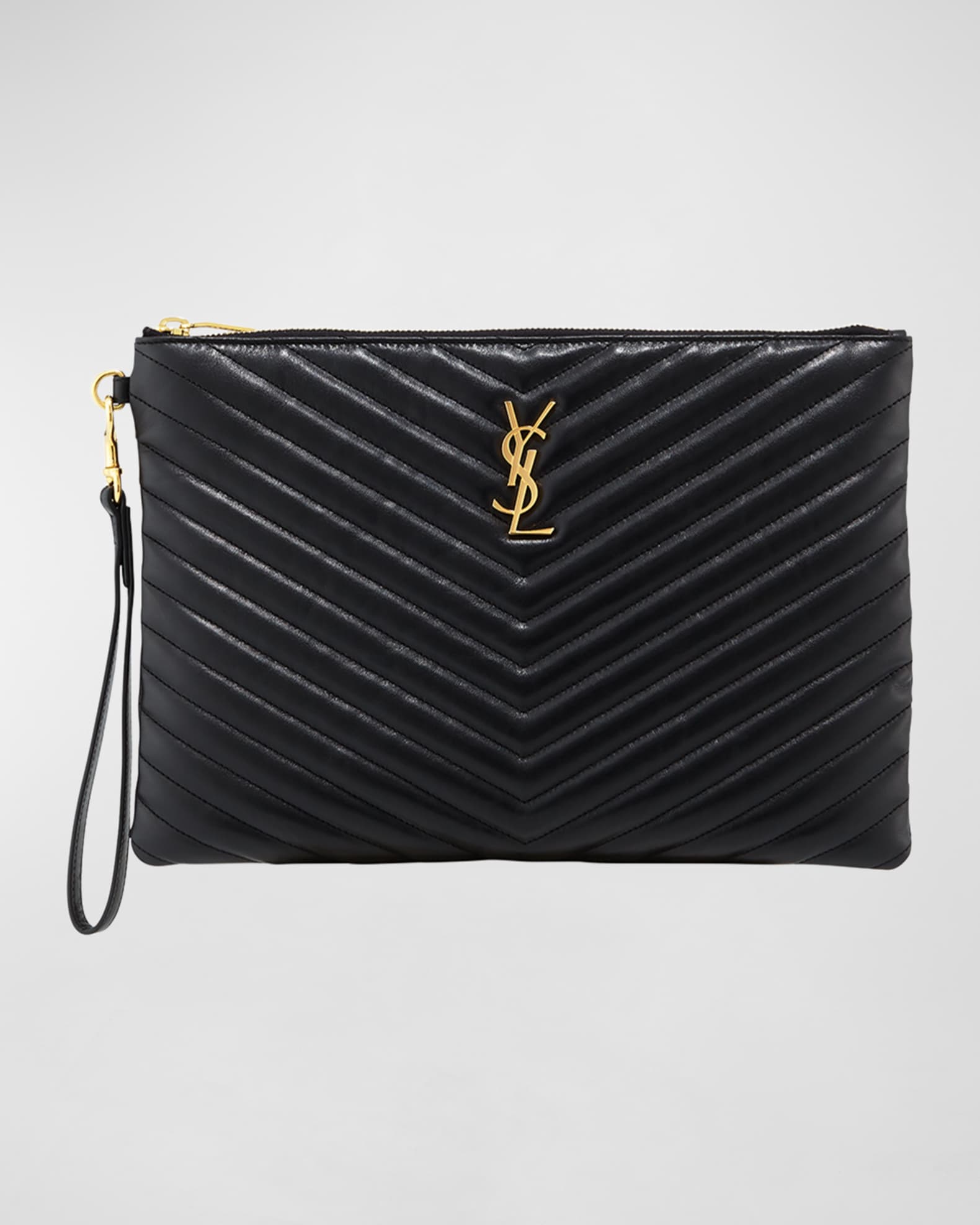 Saint Laurent Monogram Quilted Leather Pouch In Crema Soft