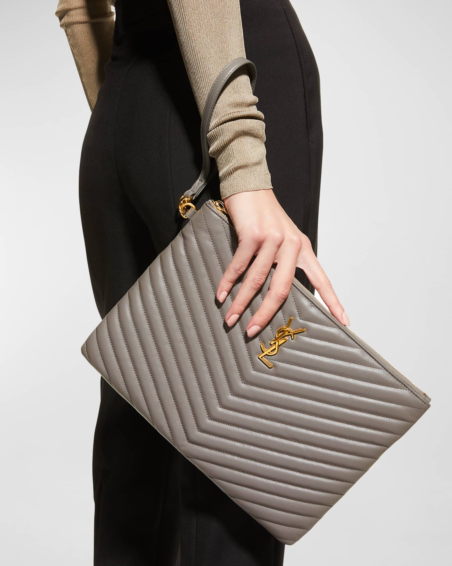 Saint Laurent Monogram YSL Quilted Wristlet Pouch Bag Neiman Marcus