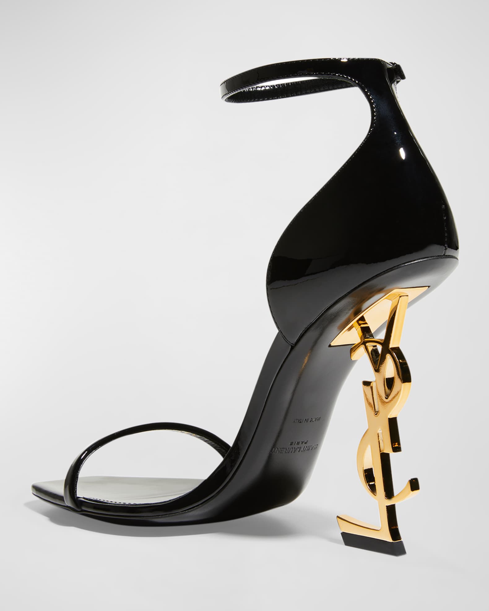 Saint Laurent Opyum Ysl Logo-Heel Sandals with Golden Hardware Black