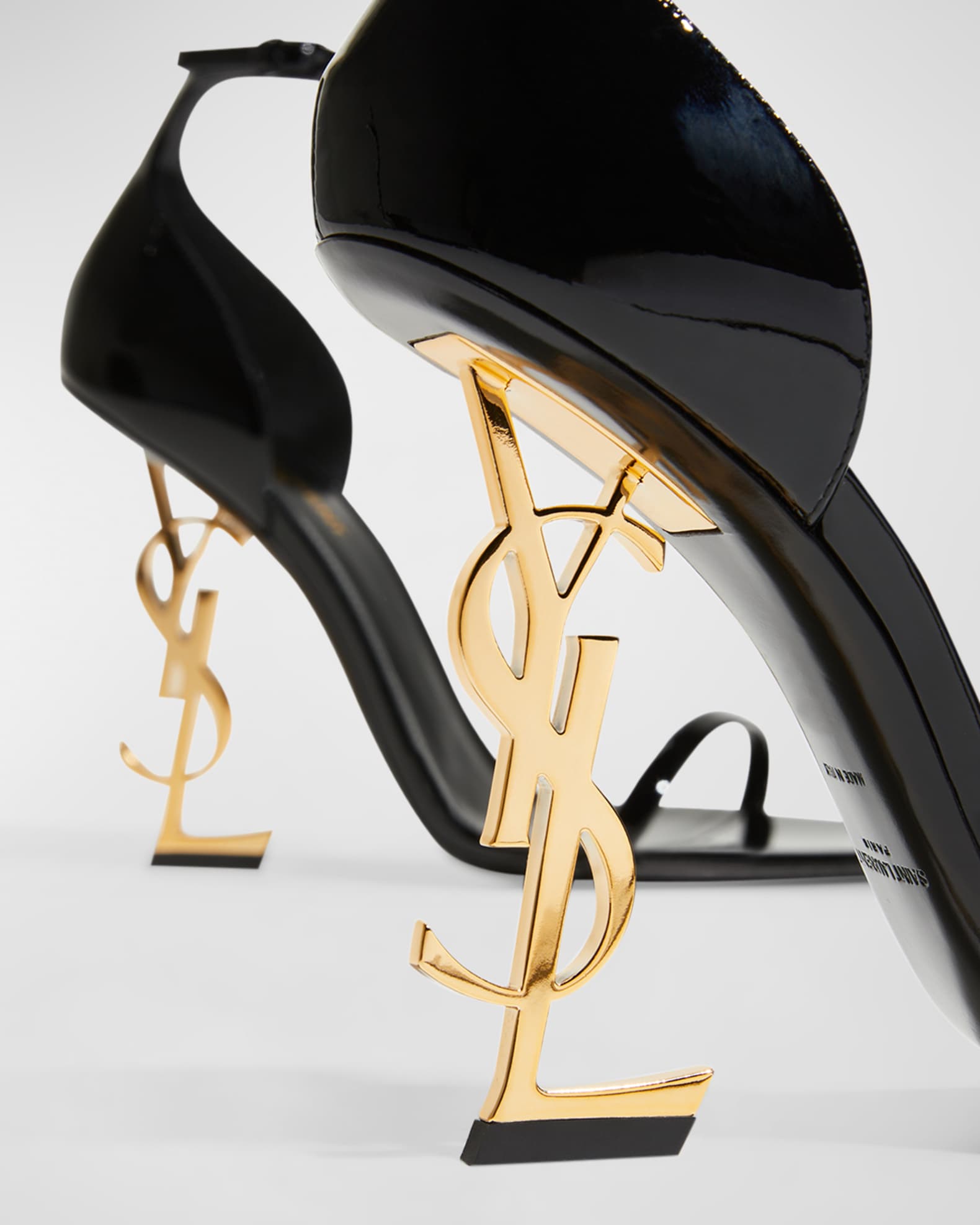 Saint Laurent Opyum YSL Logo-Heel Sandals with Golden Hardware | Neiman ...