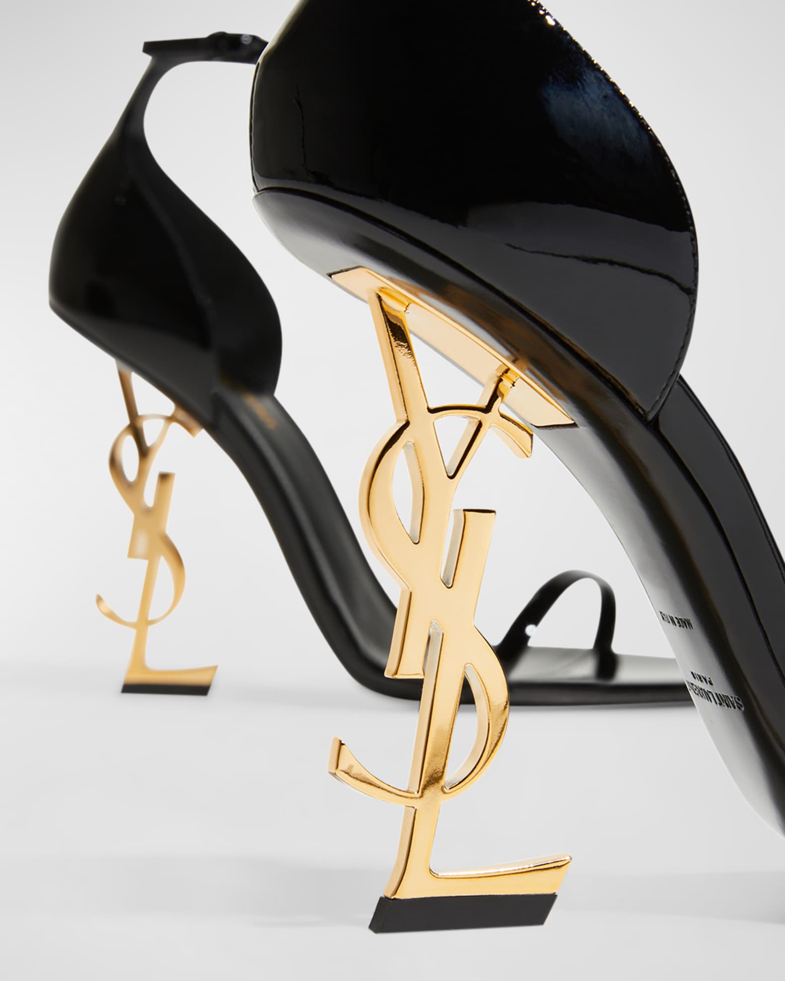 Saint Laurent Opyum YSL Logo-Heel Sandals With Black Hardware