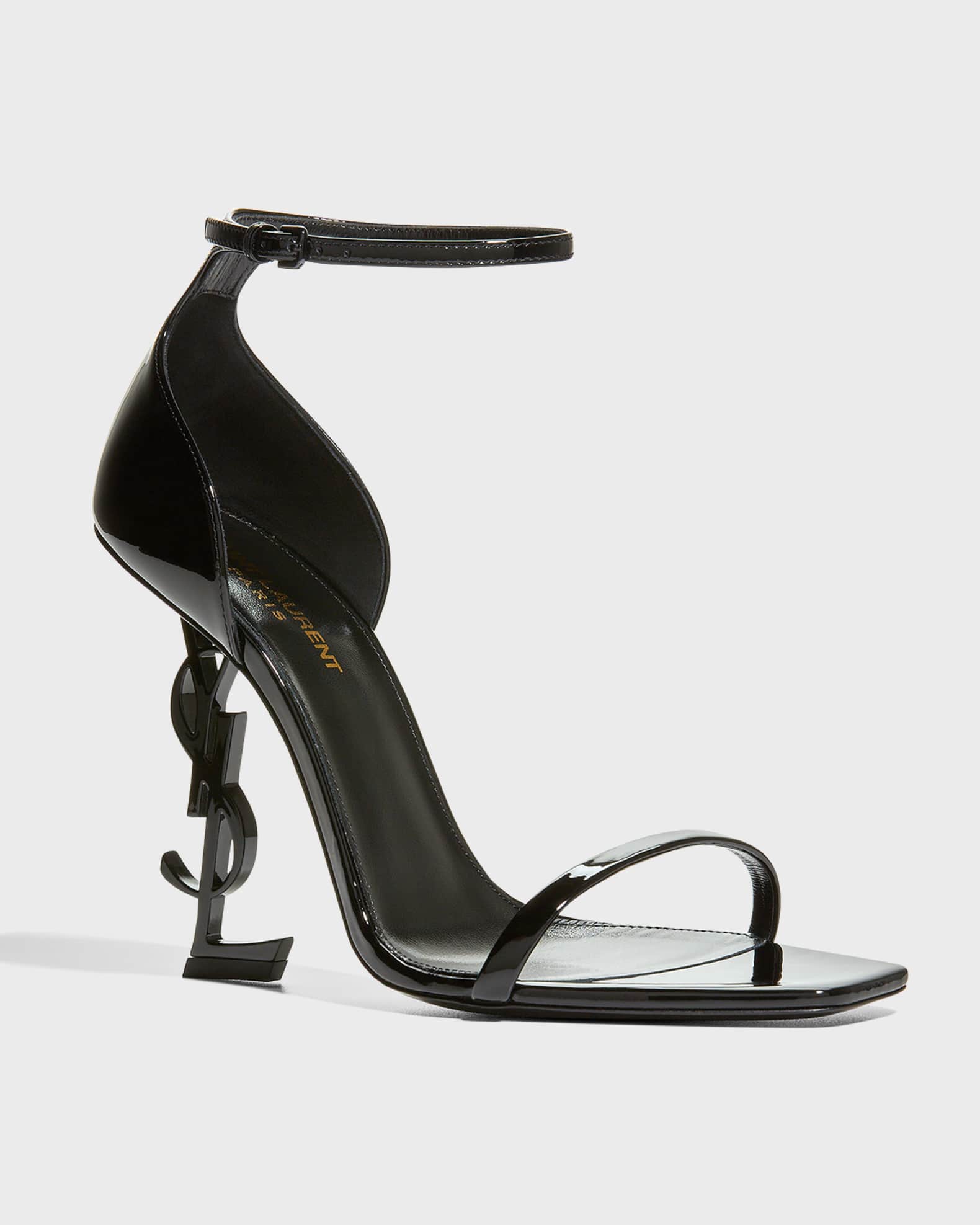 Saint Laurent Opyum YSL Logo-Heel Sandals with Golden Hardware