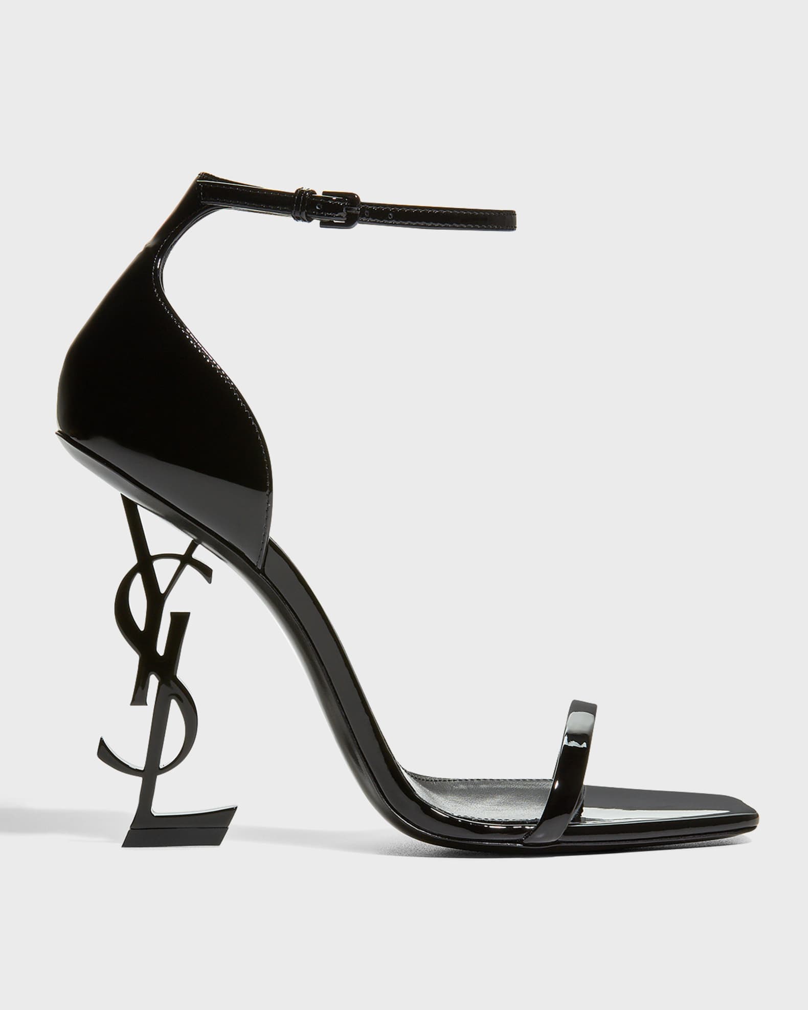 Saint Laurent Opyum YSL Logo-Heel Sandals with Black Hardware 