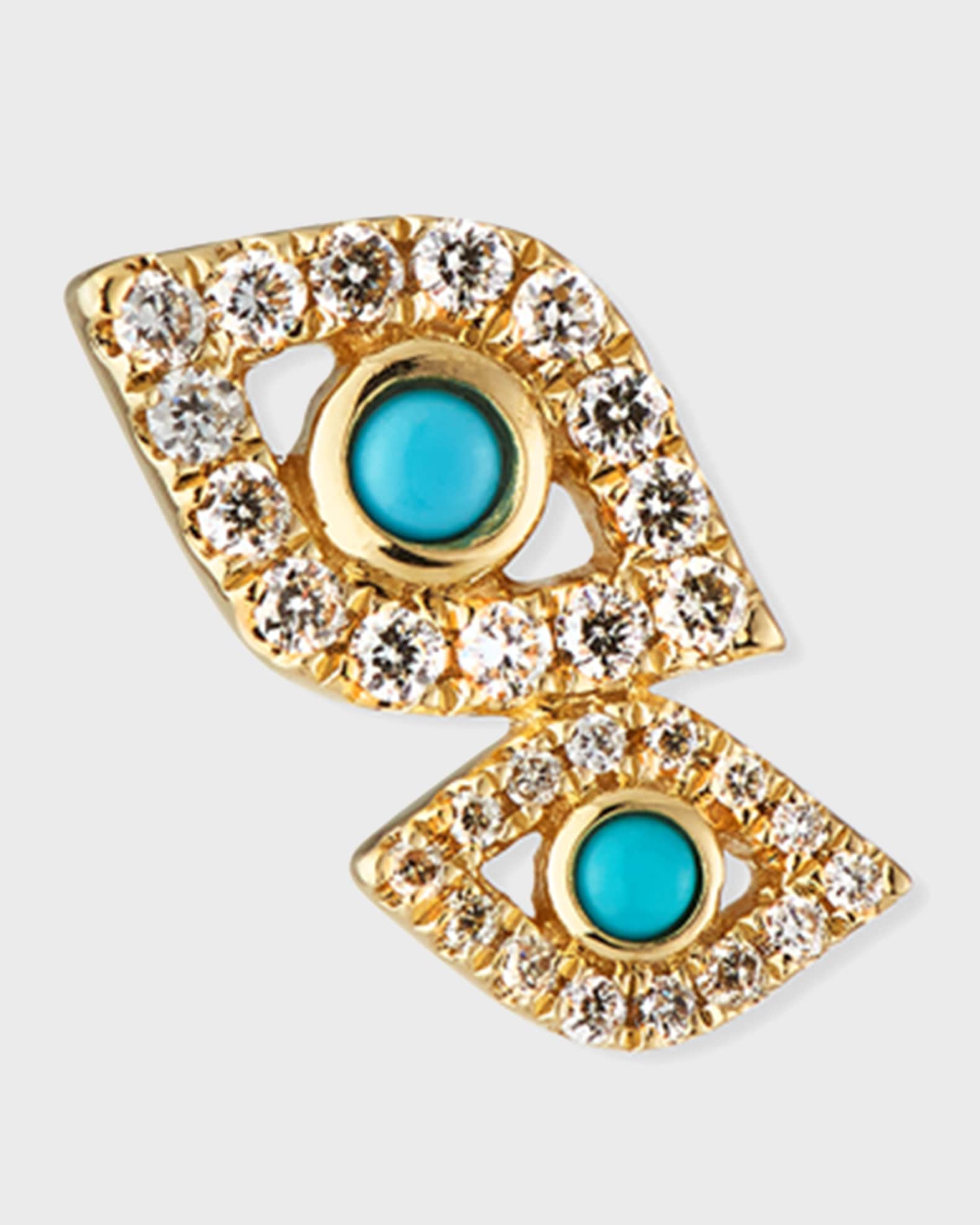 14k Gold Double Evil Eye Stud Earring (Single) 0