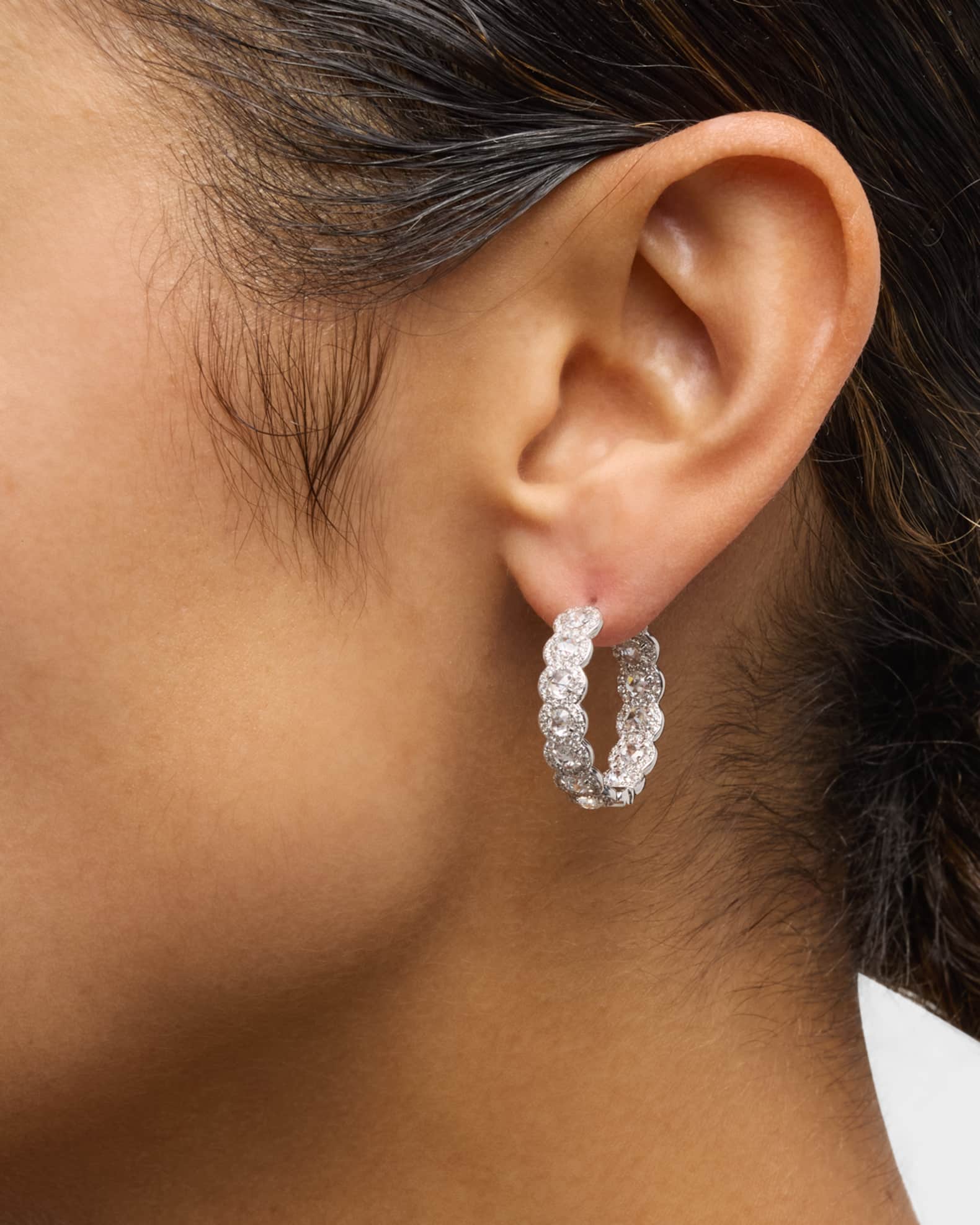 Scallop 18K White Gold Diamond Inside-Out Hoop Earrings, 0.75", 2.75tcw 1