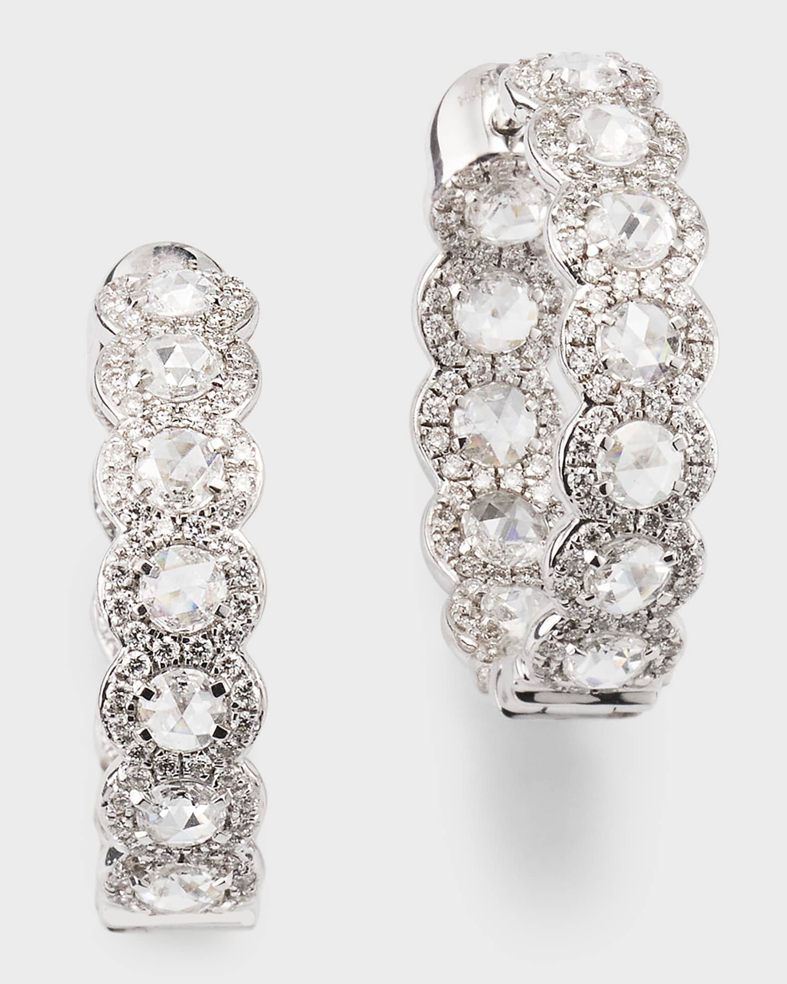 Scallop 18K White Gold Diamond Inside-Out Hoop Earrings, 0.75", 2.75tcw 0