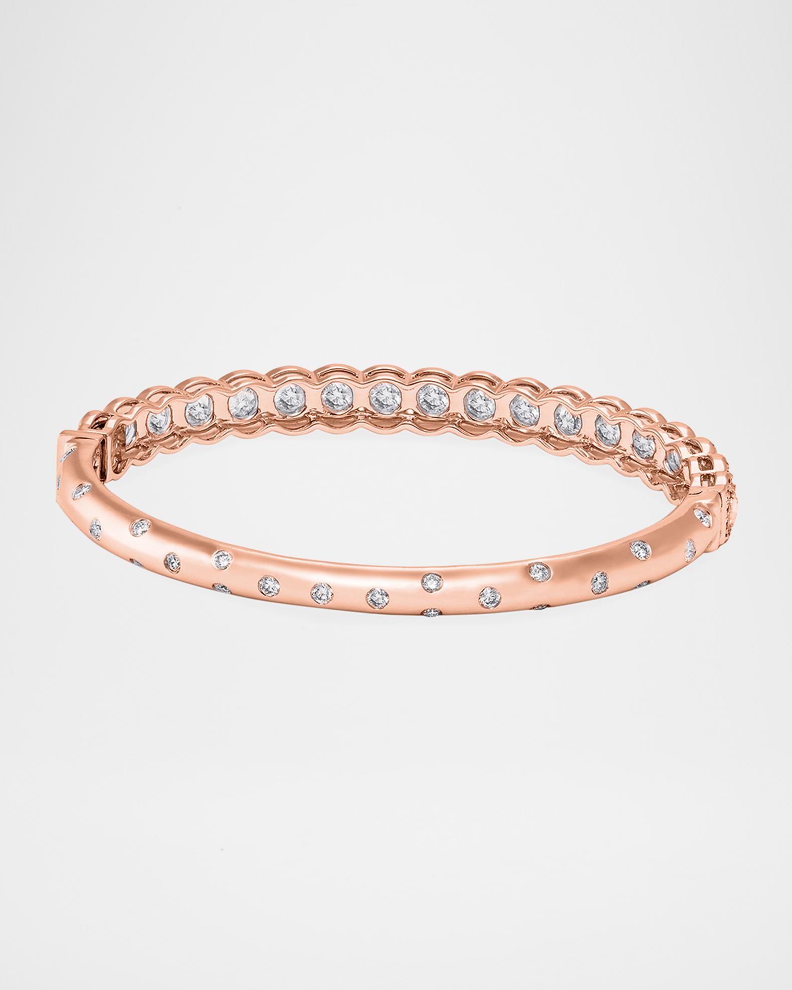 64 Facets 18k Rose Gold Half Scalloped & Scattered Diamond Bangle ...