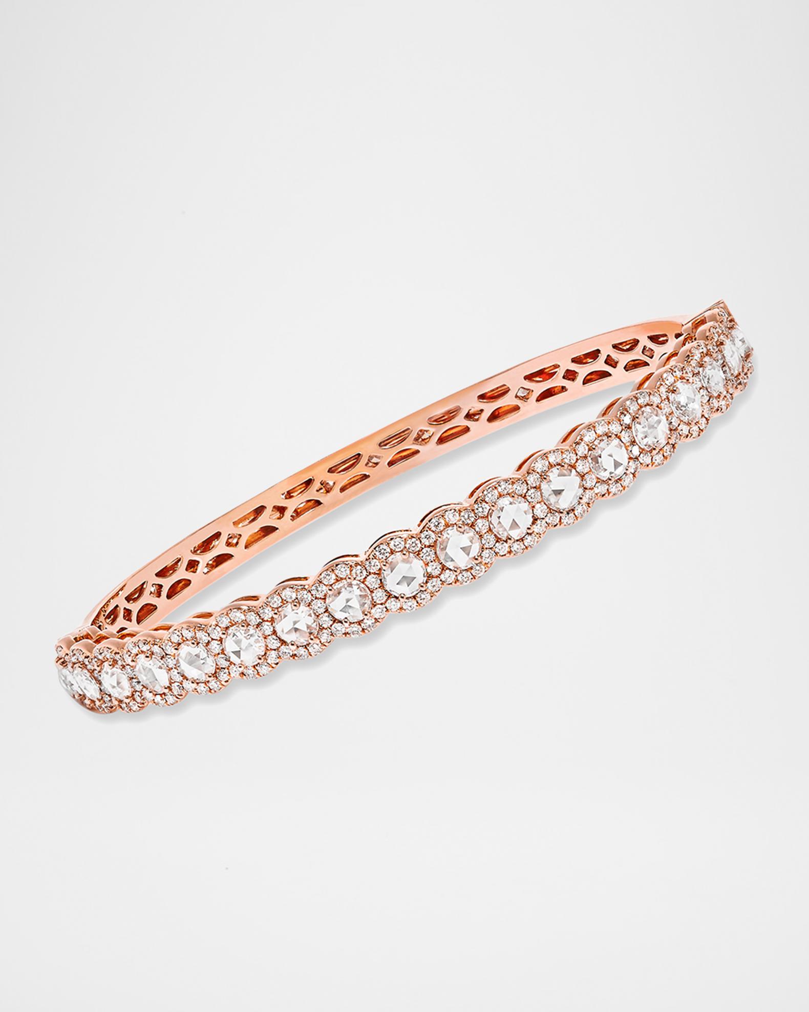 64 Facets 18k Rose Gold Half Scalloped & Scattered Diamond Bangle ...