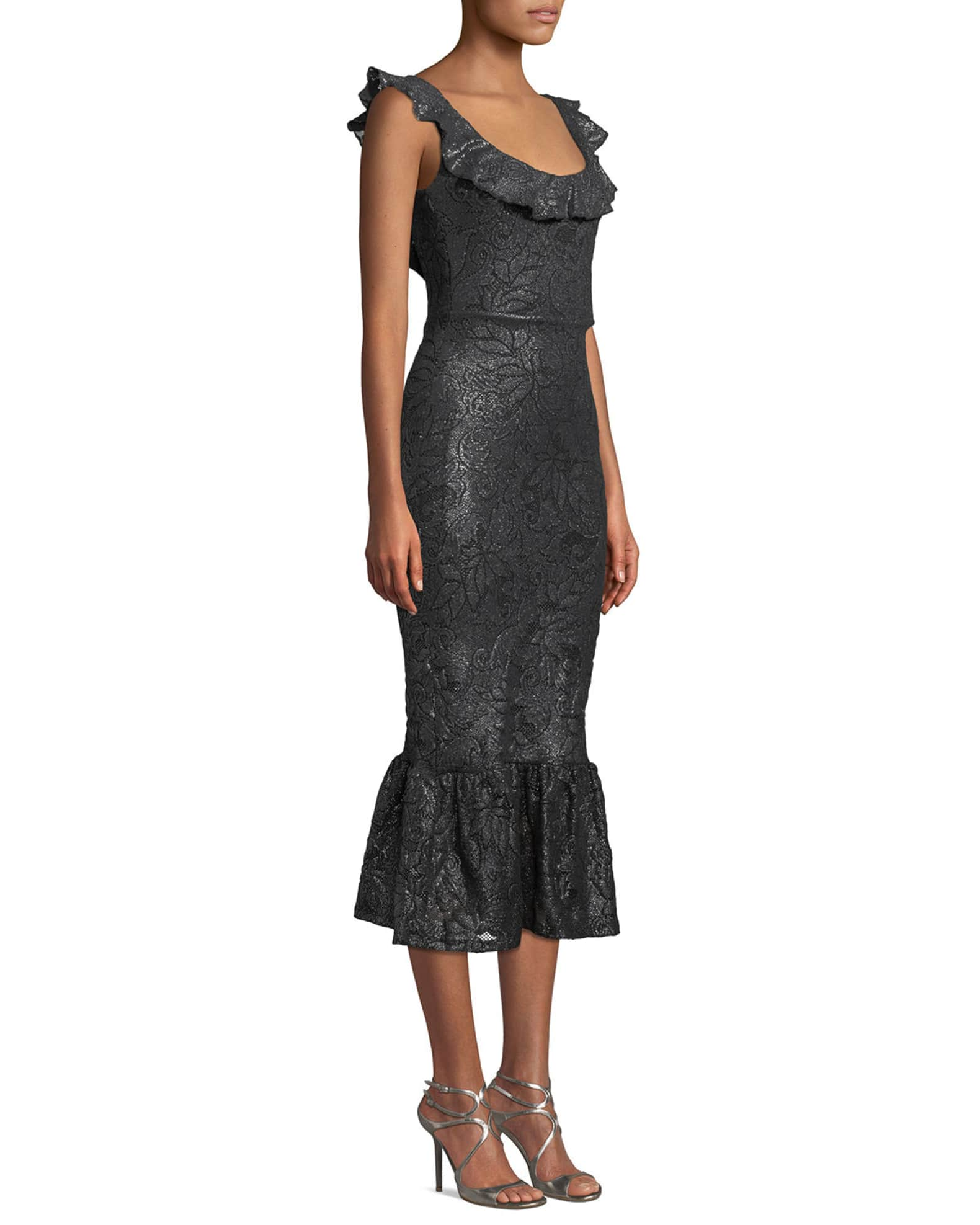 Nightcap Clothing Metallic Scoop-Neck Flounce-Hem Dress | Neiman Marcus