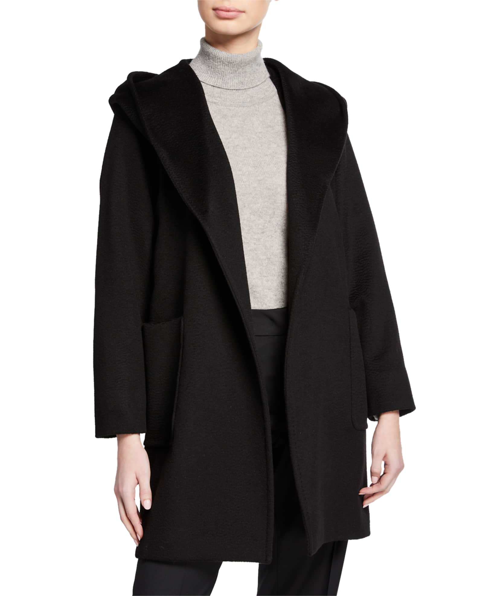 Max Mara Rialto Camel Hair Belted Short Hooded Coat | Neiman Marcus