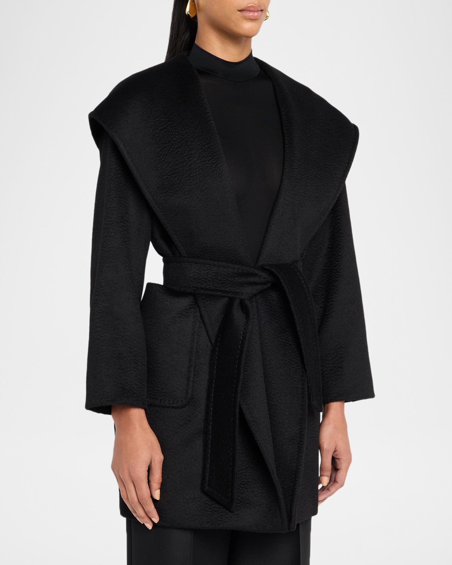 Max Mara Rialto Camel Hair Belted Short Hooded Coat | Neiman Marcus