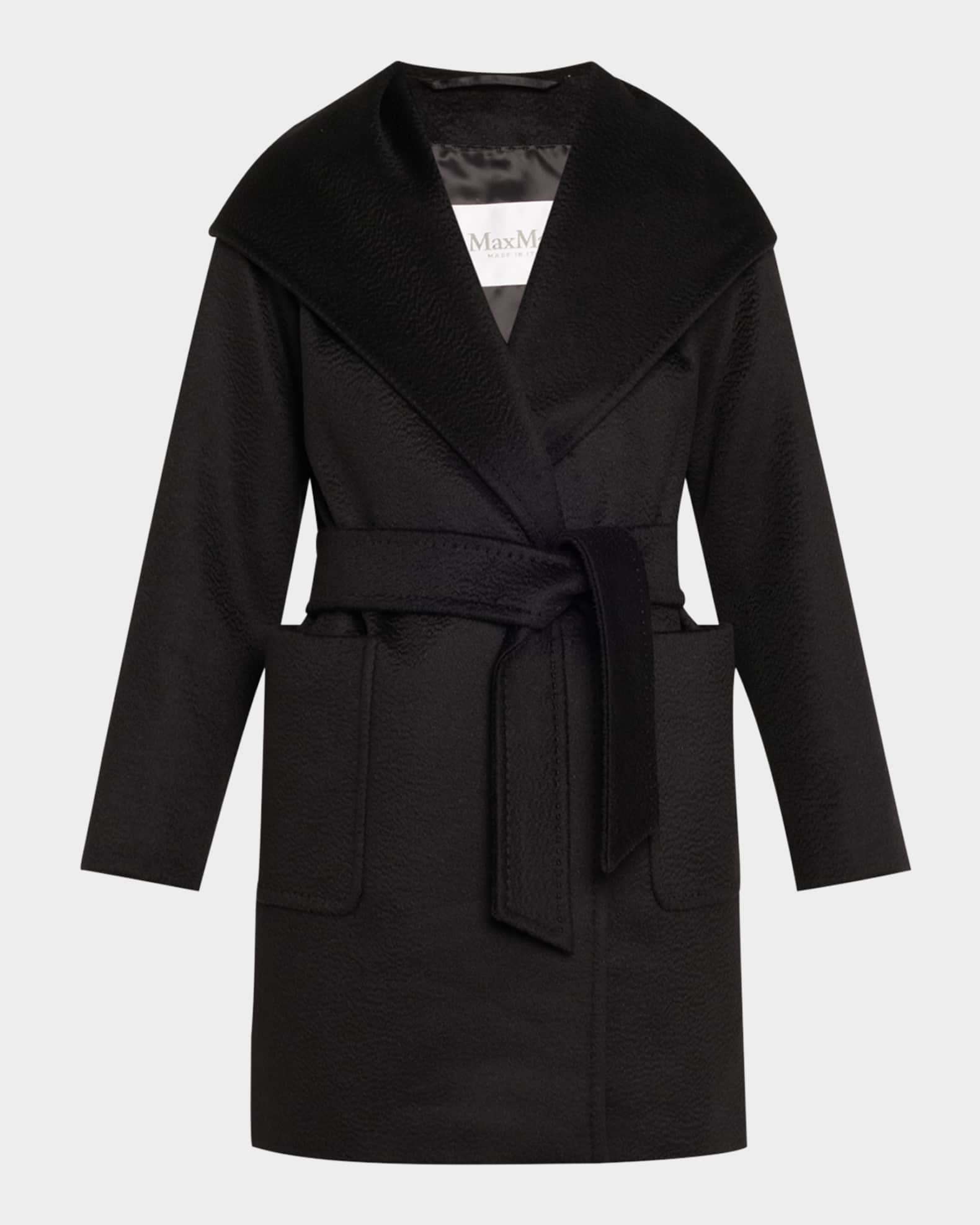 Max Mara Rialto Camel Hair Belted Short Hooded Coat | Neiman Marcus