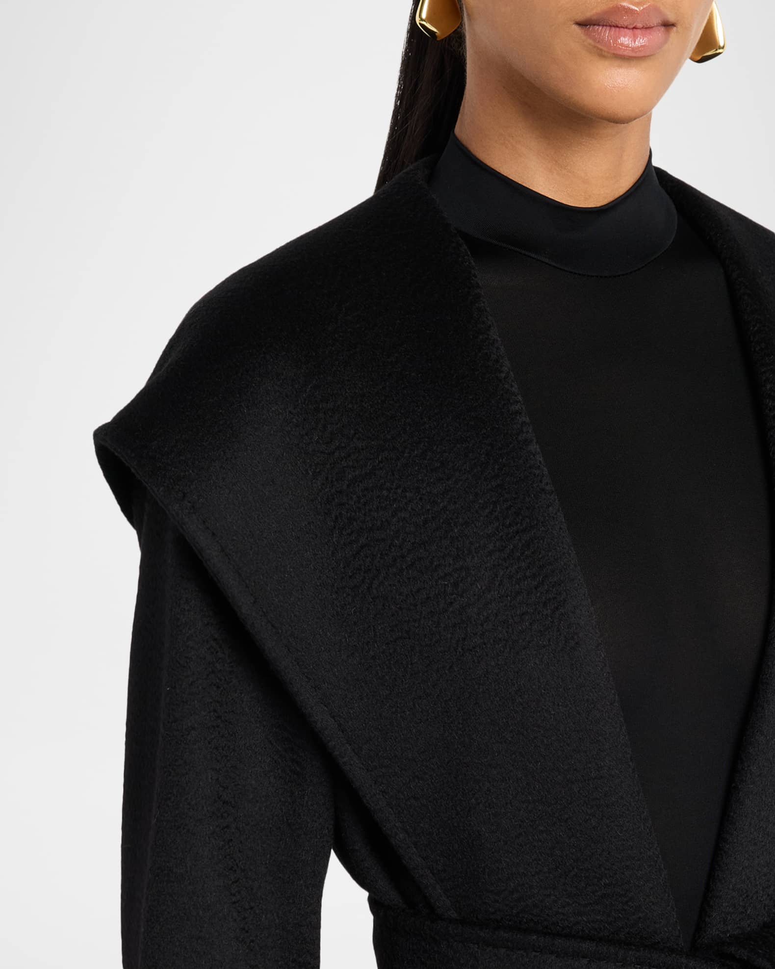 Max Mara Rialto Camel Hair Belted Short Hooded Coat | Neiman Marcus