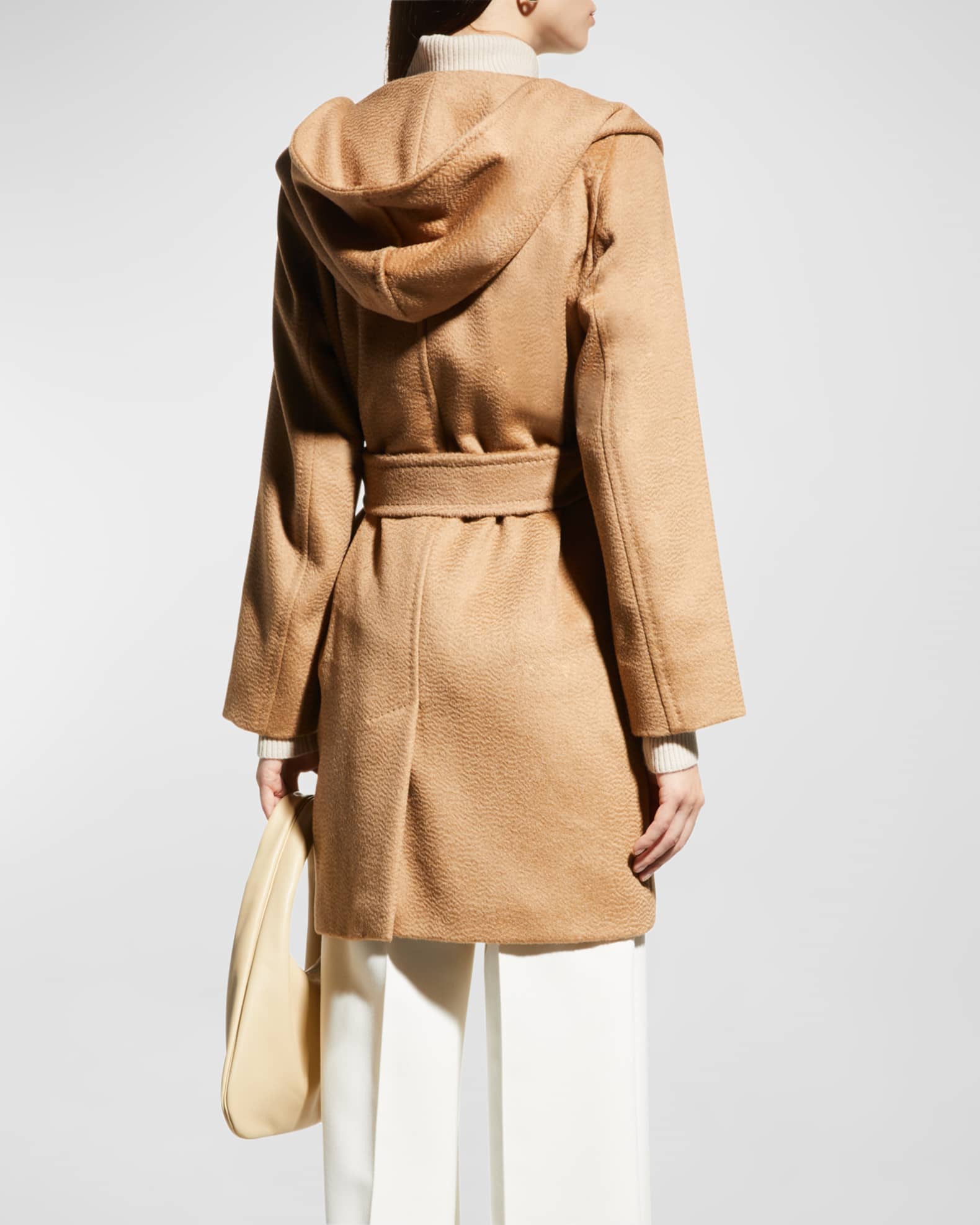 Rialto Camel Hair Belted Short Hooded Coat