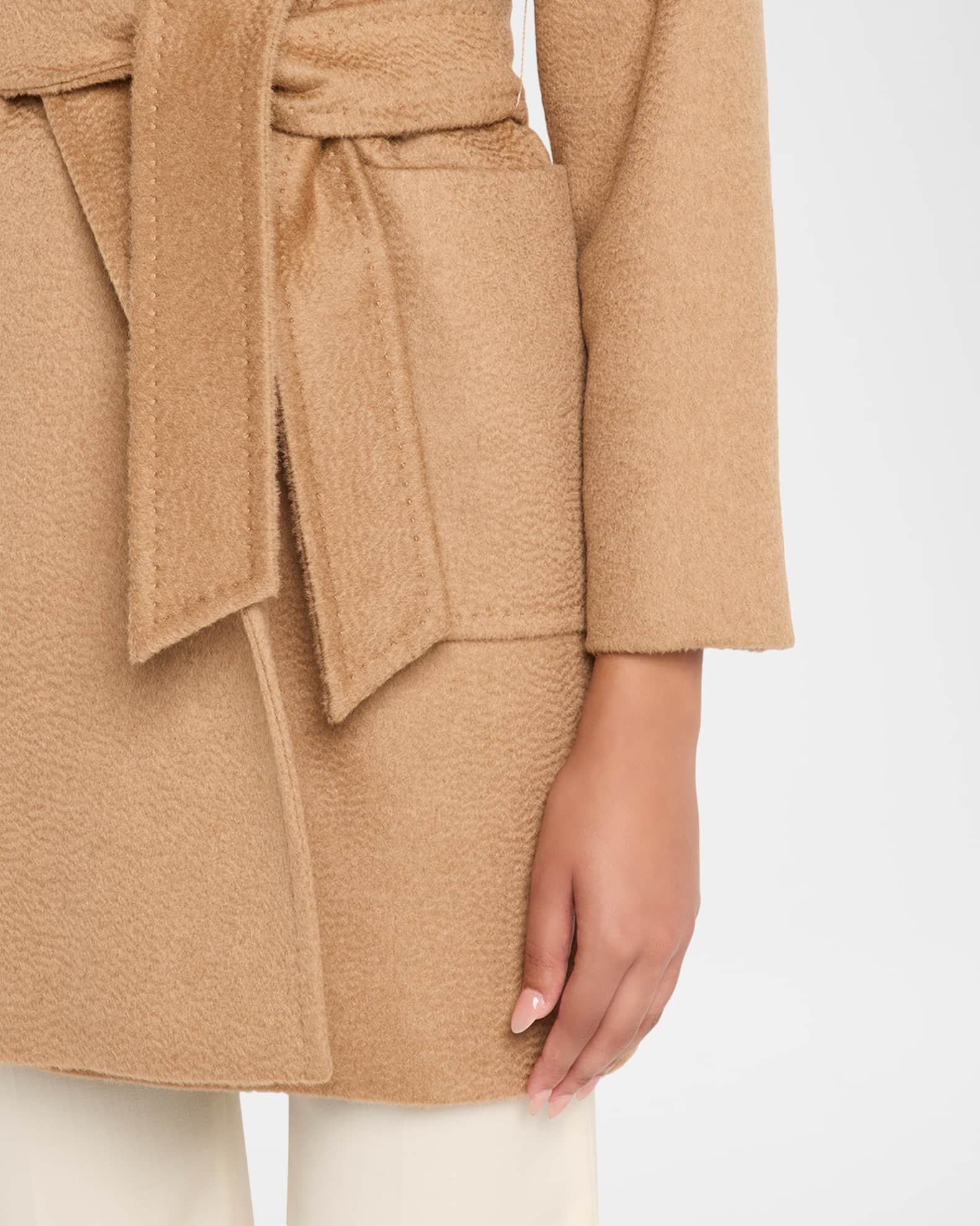 Max Mara Rialto Camel Hair Belted Short Hooded Coat | Neiman Marcus