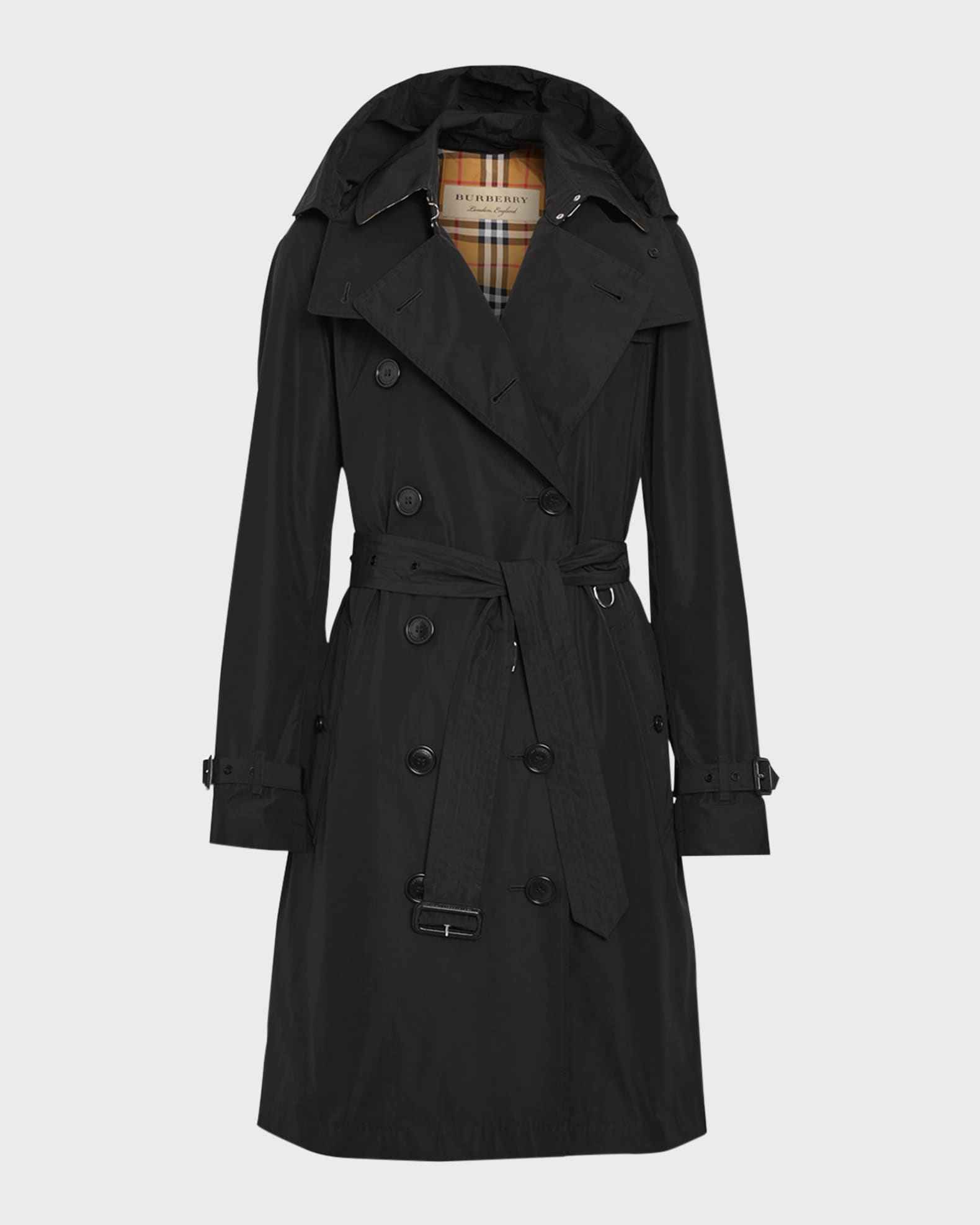 Trench coat with detachable hood deals