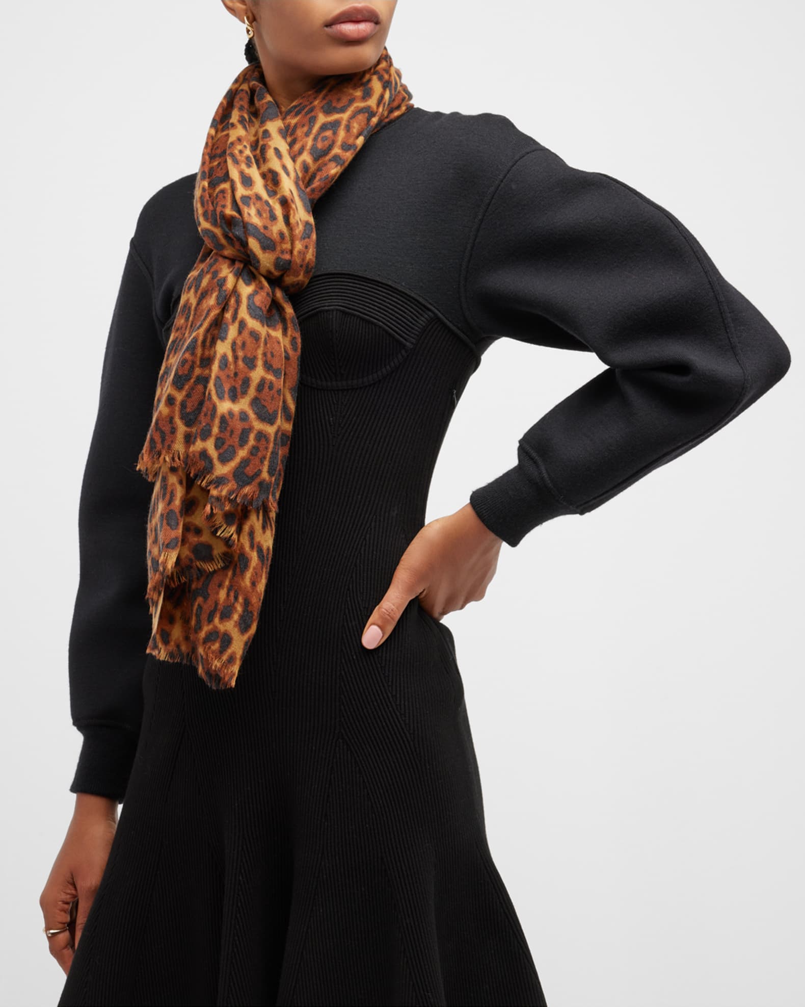 Sofia Cashmere Lightweight Cashmere Leopard-Print Scarf | Neiman Marcus
