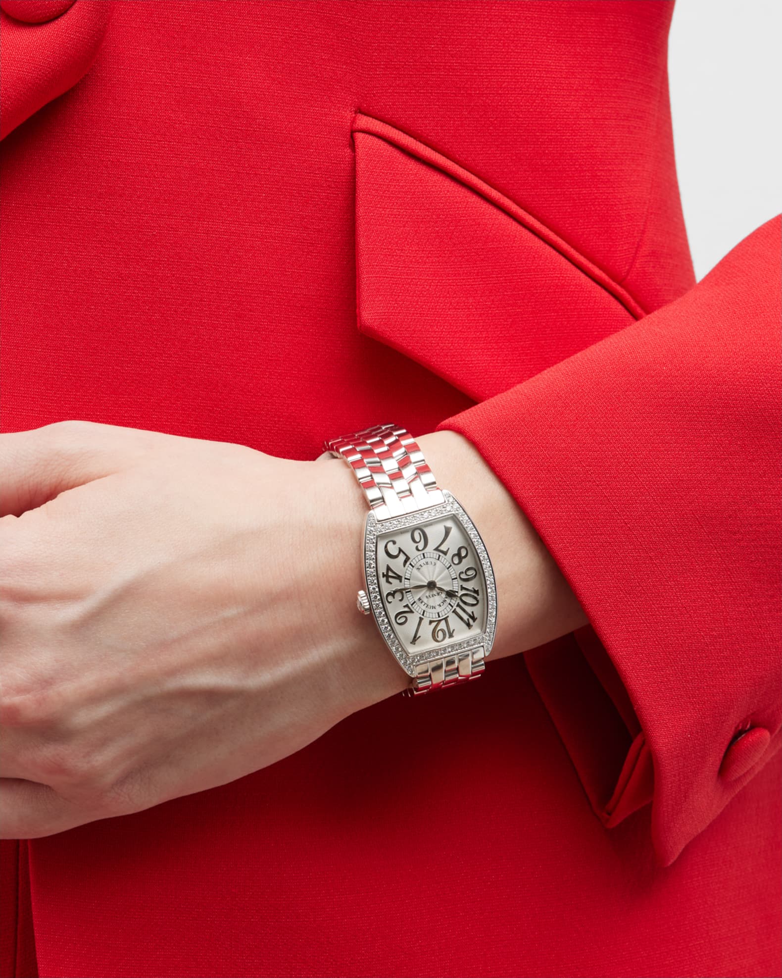Franck Muller Stainless Steel Cintree Curvex Diamond Watch with Bracelet Strap Neiman Marcus