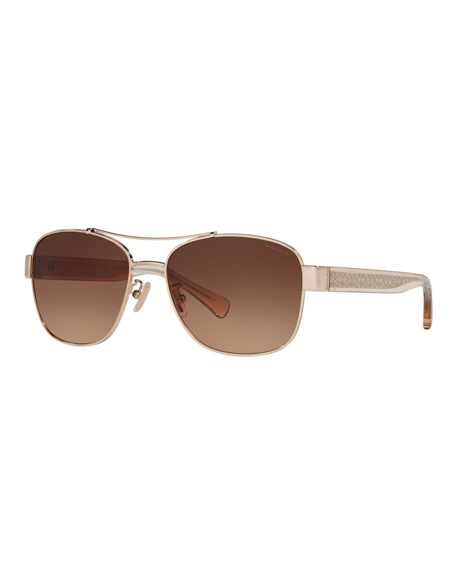 Coach Metal & Acetate Aviator Sunglasses w/ Logo Arms | Neiman Marcus