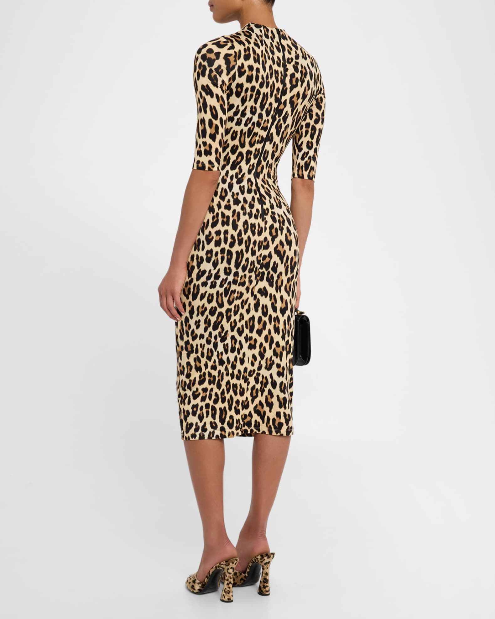 【Alice+Olivia】DELORA ヒョウ柄 モックネック 膝下丈 ドレス Alice + Olivia Delora Fitted Leopard Mock-Neck Dress