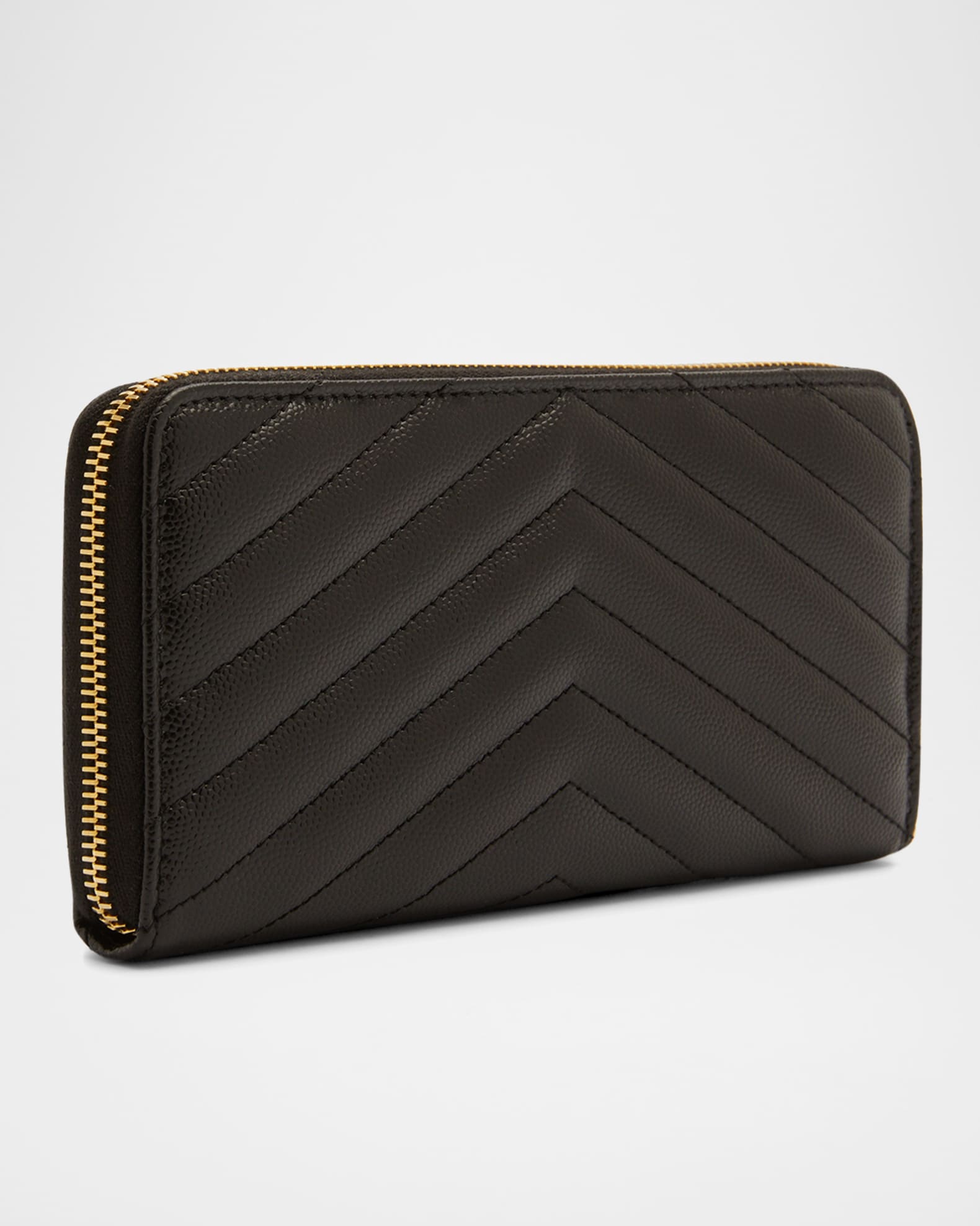 Saint Laurent YSL Monogram Large Zip Wallet in Grained Leather