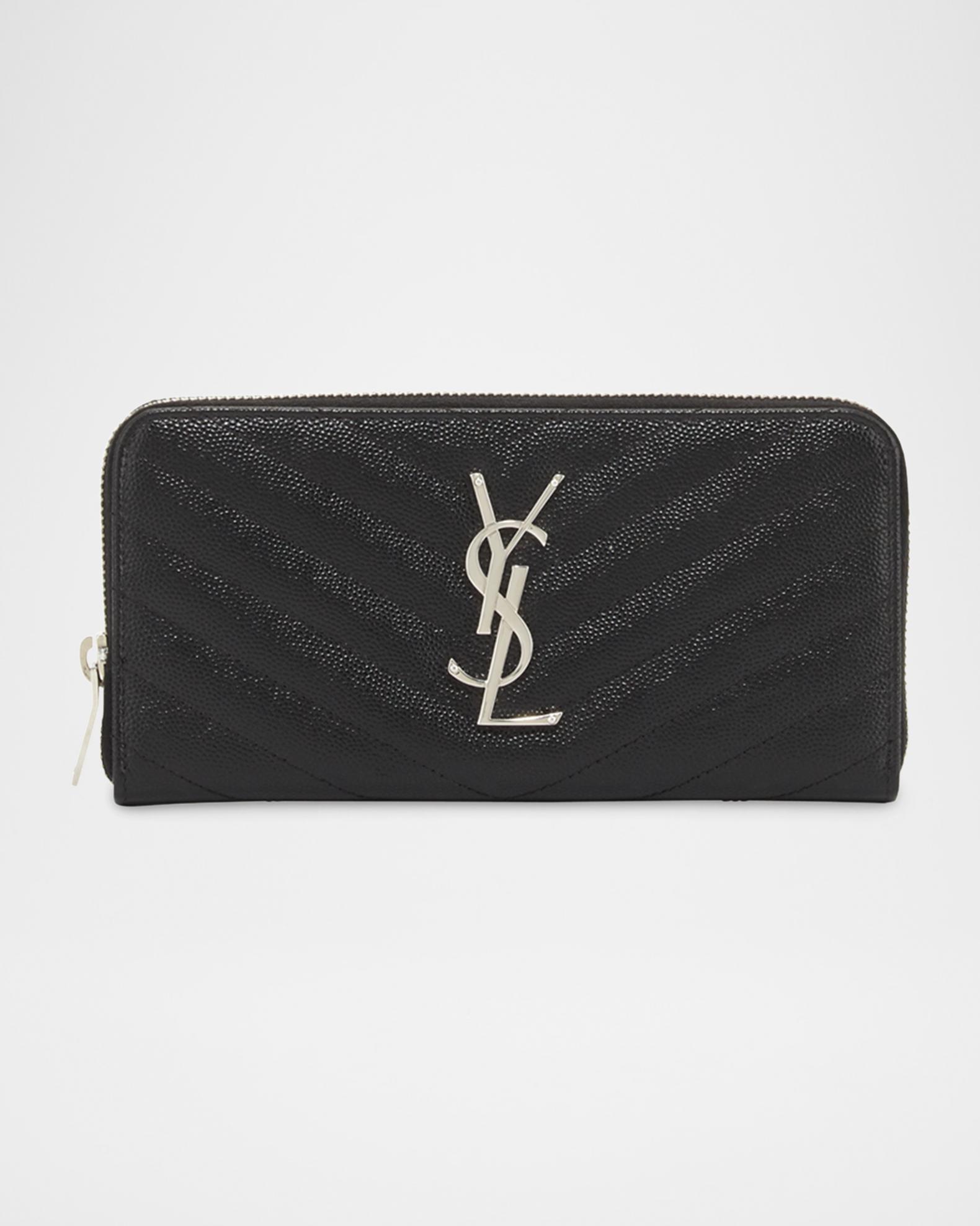 Saint Laurent YSL Monogram Large Zip Wallet in Grained Leather