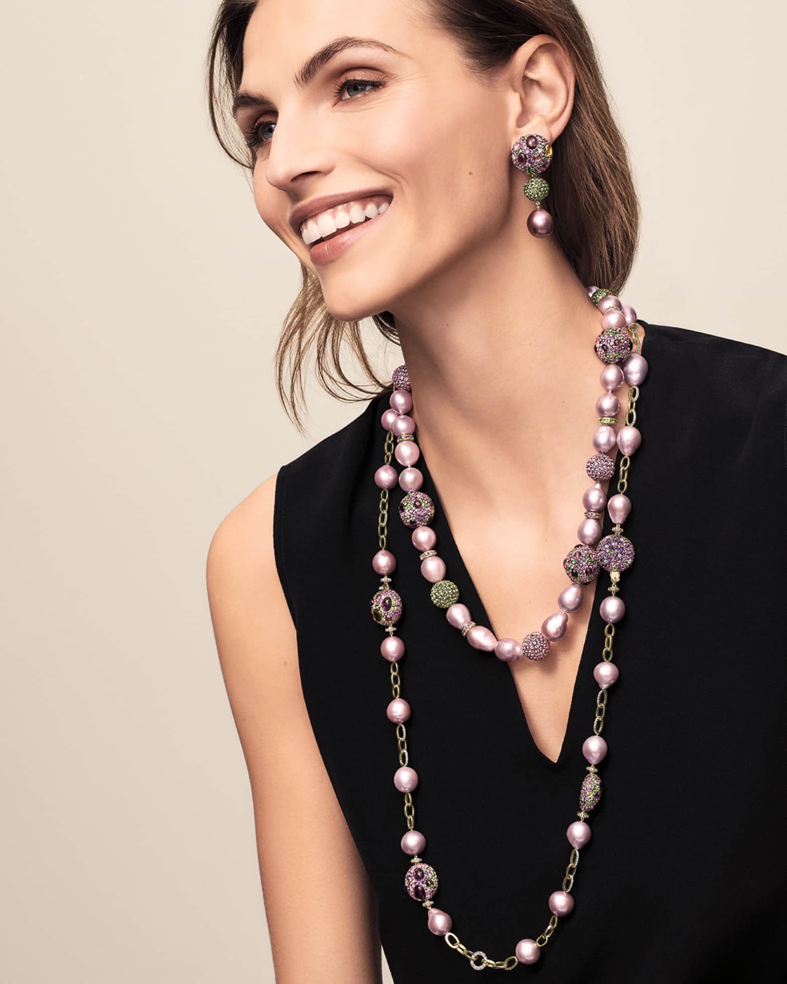 One-of-a-Kind 18k Pink Pearl & Mixed-Stone Drop Earrings 1