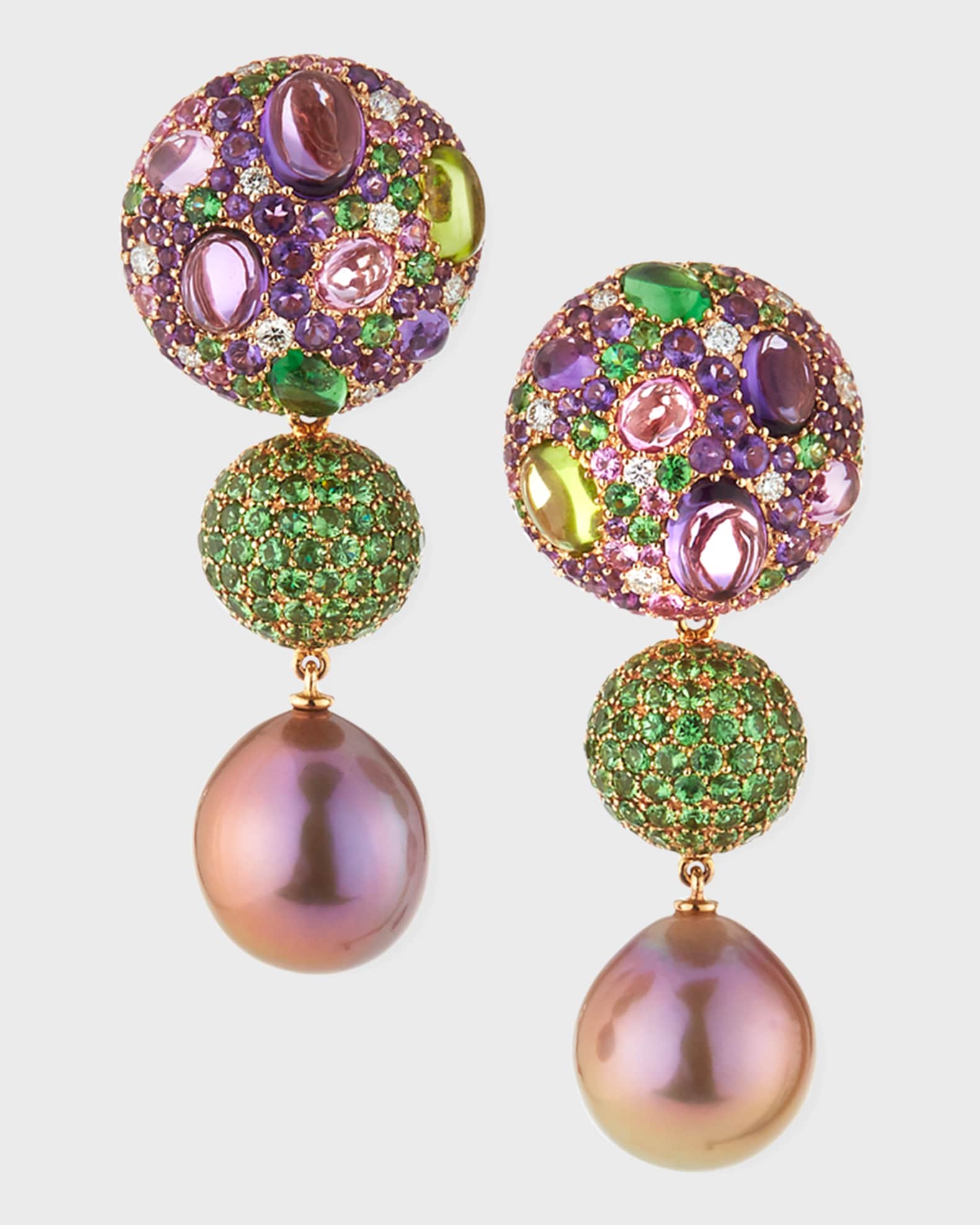 Margot McKinney Jewelry One of a Kind 18k Pink Pearl Mixed Stone Drop Earrings Neiman Marcus