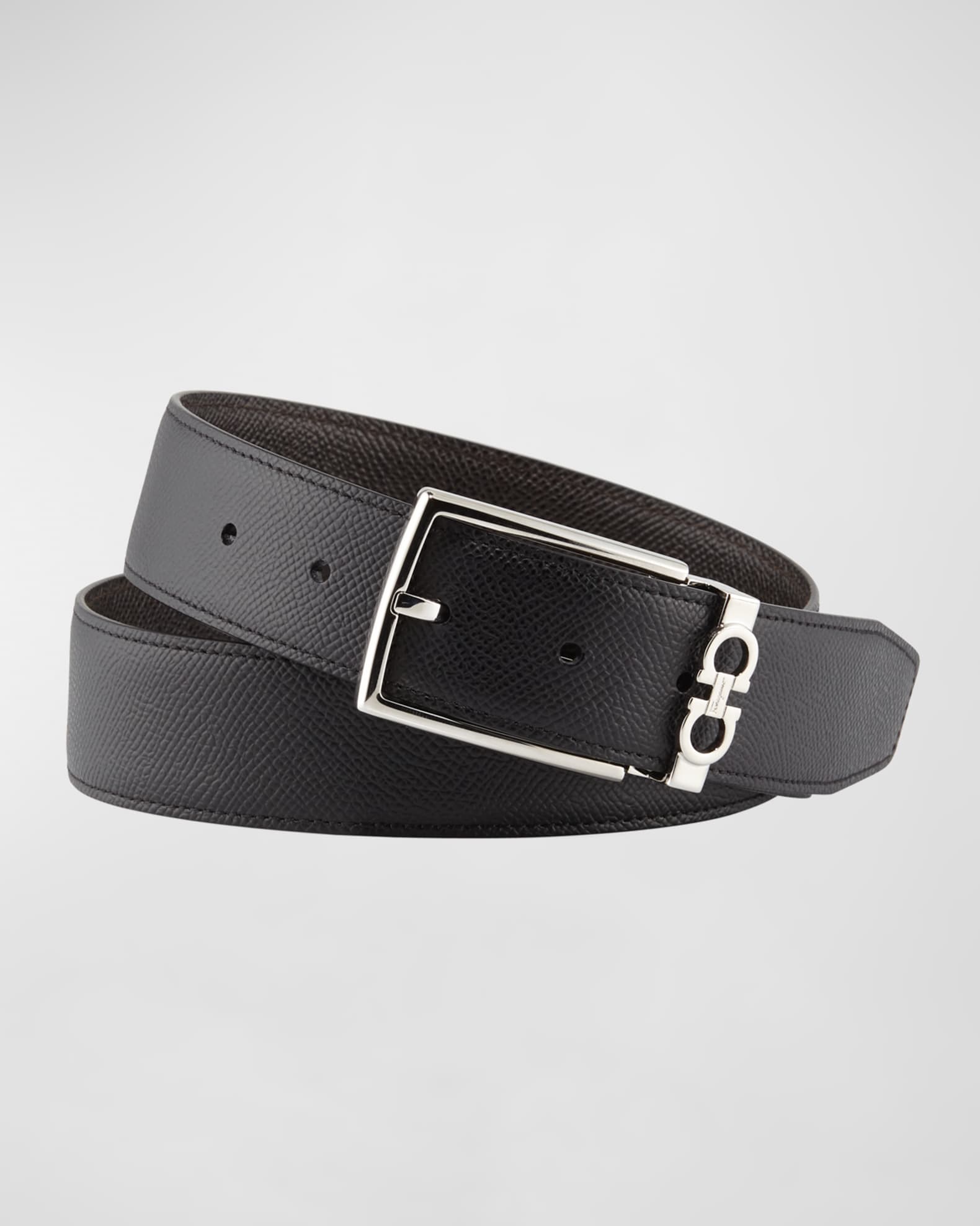 Ferragamo Gancini-buckle leather belt - Grey